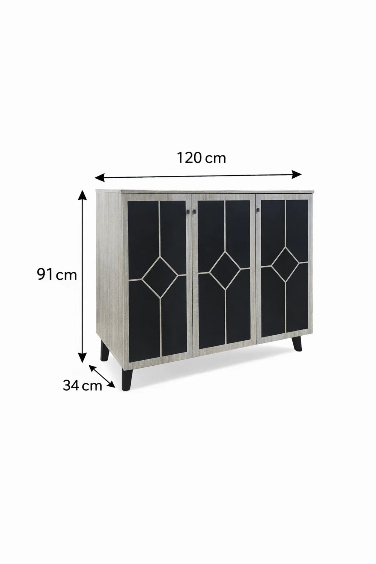 Stylish 3-Door Shoe Storage Cabinet Geometric Design Beige and Black Wood for Modern Hallways