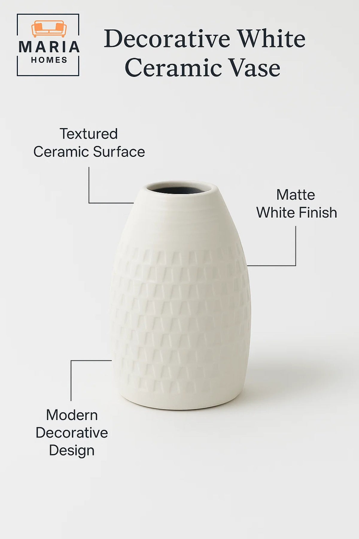 Modern White Decorative Vase Ð Textured Ceramic Table Vase for Home & Office Decor