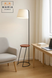 Floor Lamp with Side Table and White Shade