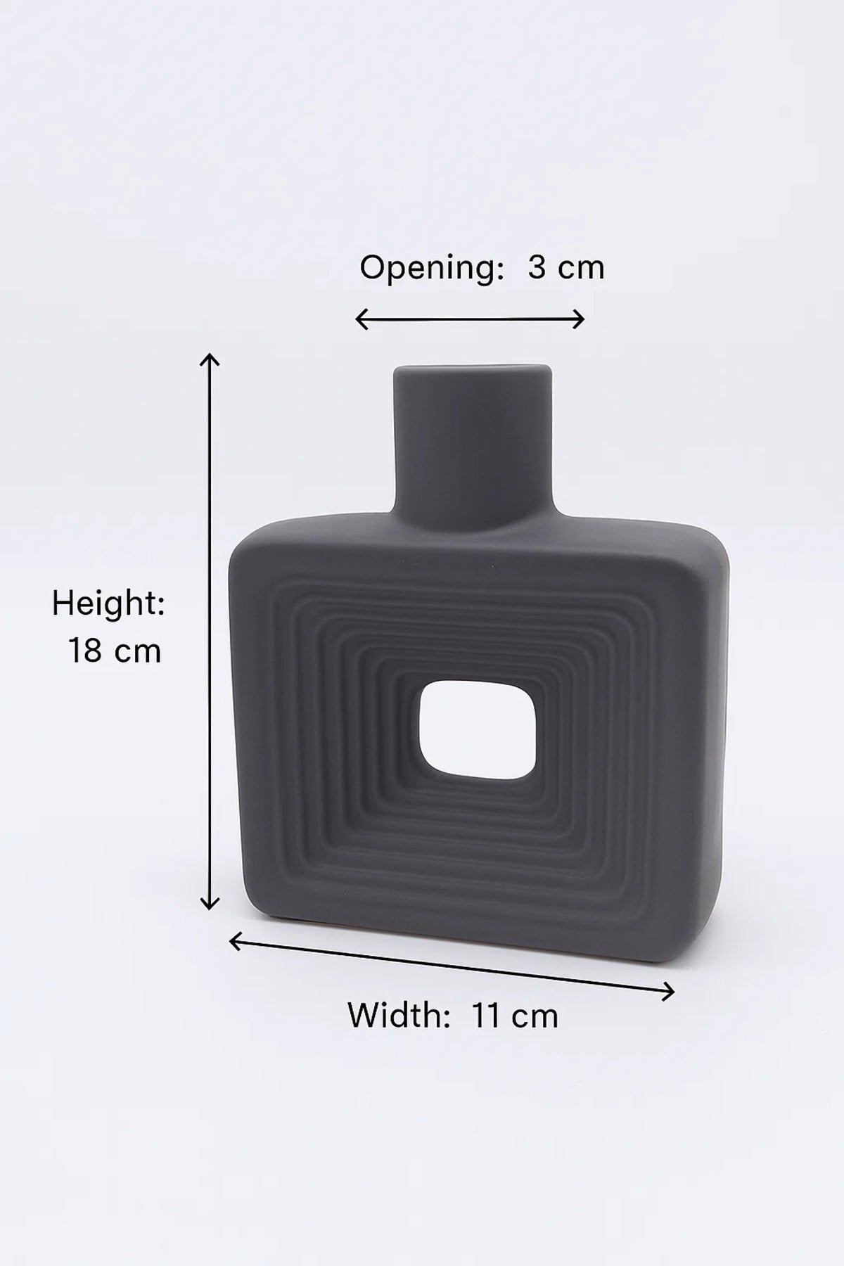 Matte Dark Grey Geometric Ceramic Vase Ð Modern Minimalist Square Flower Pot with Cut-Out Design