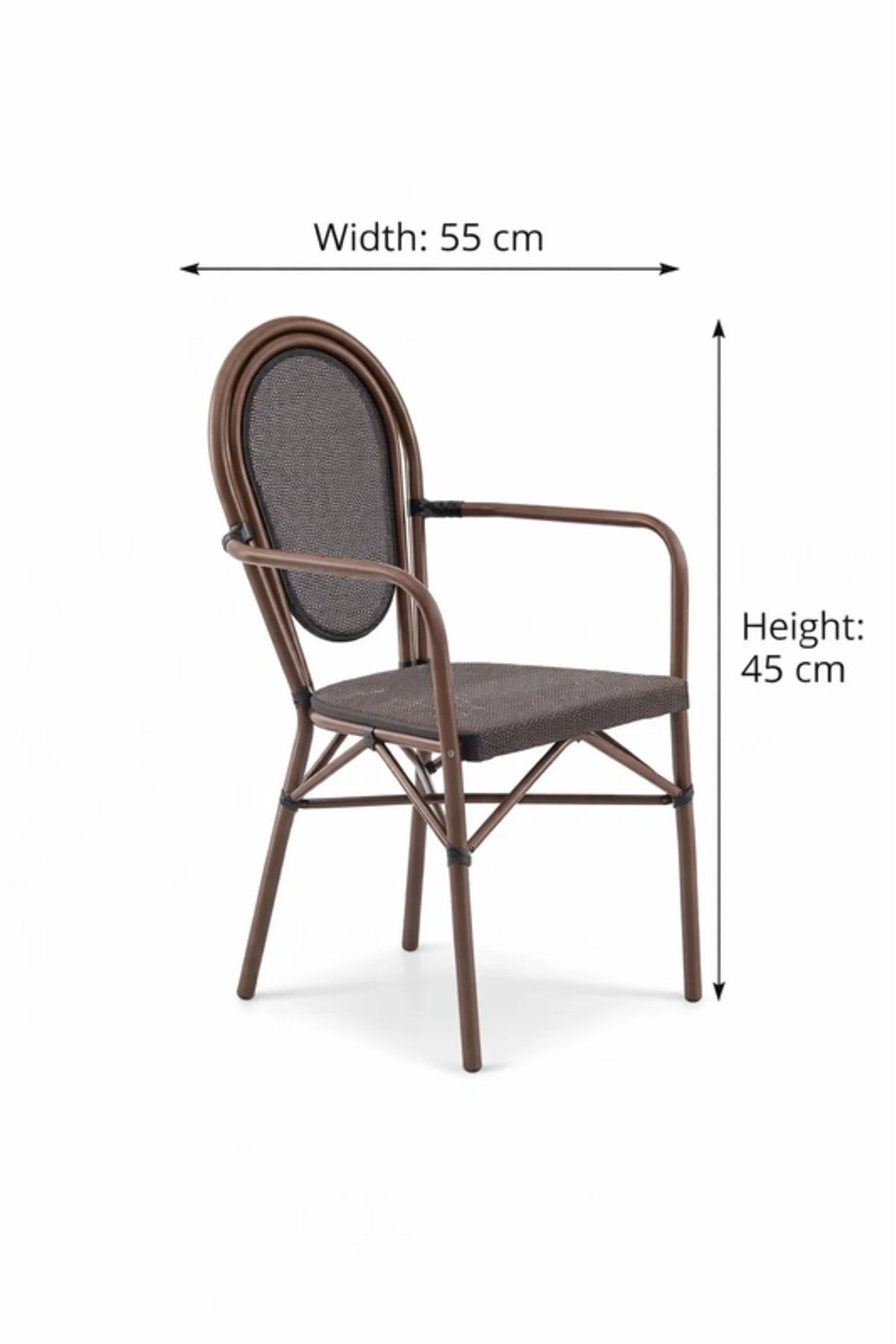 Modern COFFEE Outdoor Rattan Armchair with Woven Seat & Metal Frame