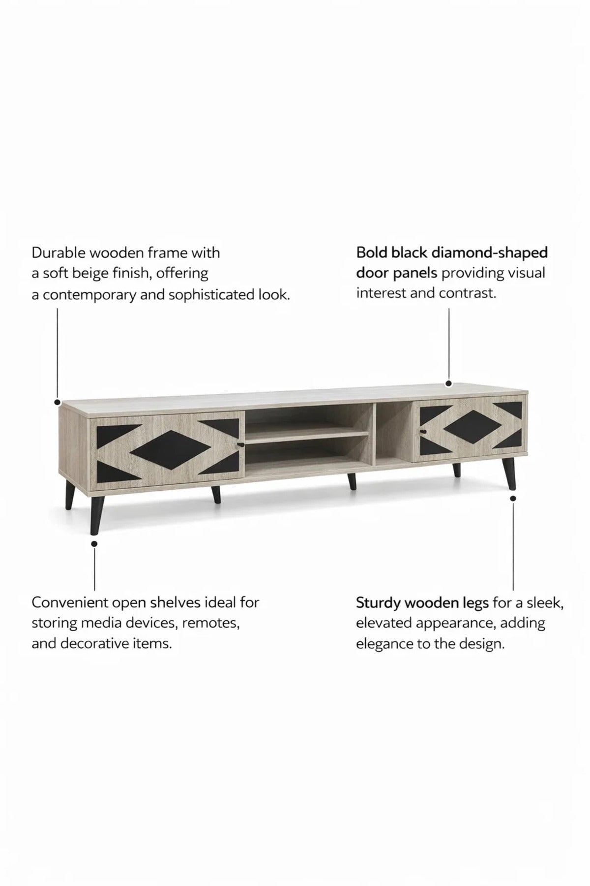 Premium Beige TV Unit 200cm Large Entertainment Center with Geometric Design for Living Room