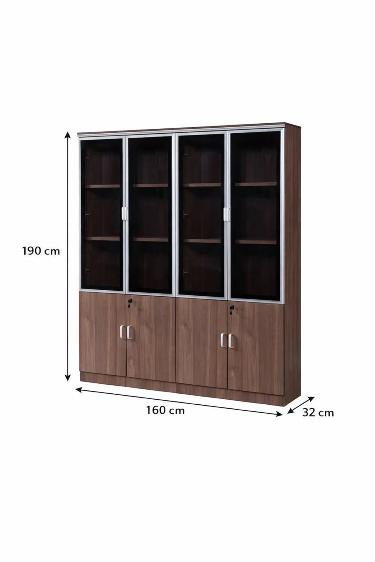 Modern Light Brown Office File Cabinet with Glass Display Doors and Secure Storage 160cm Wide