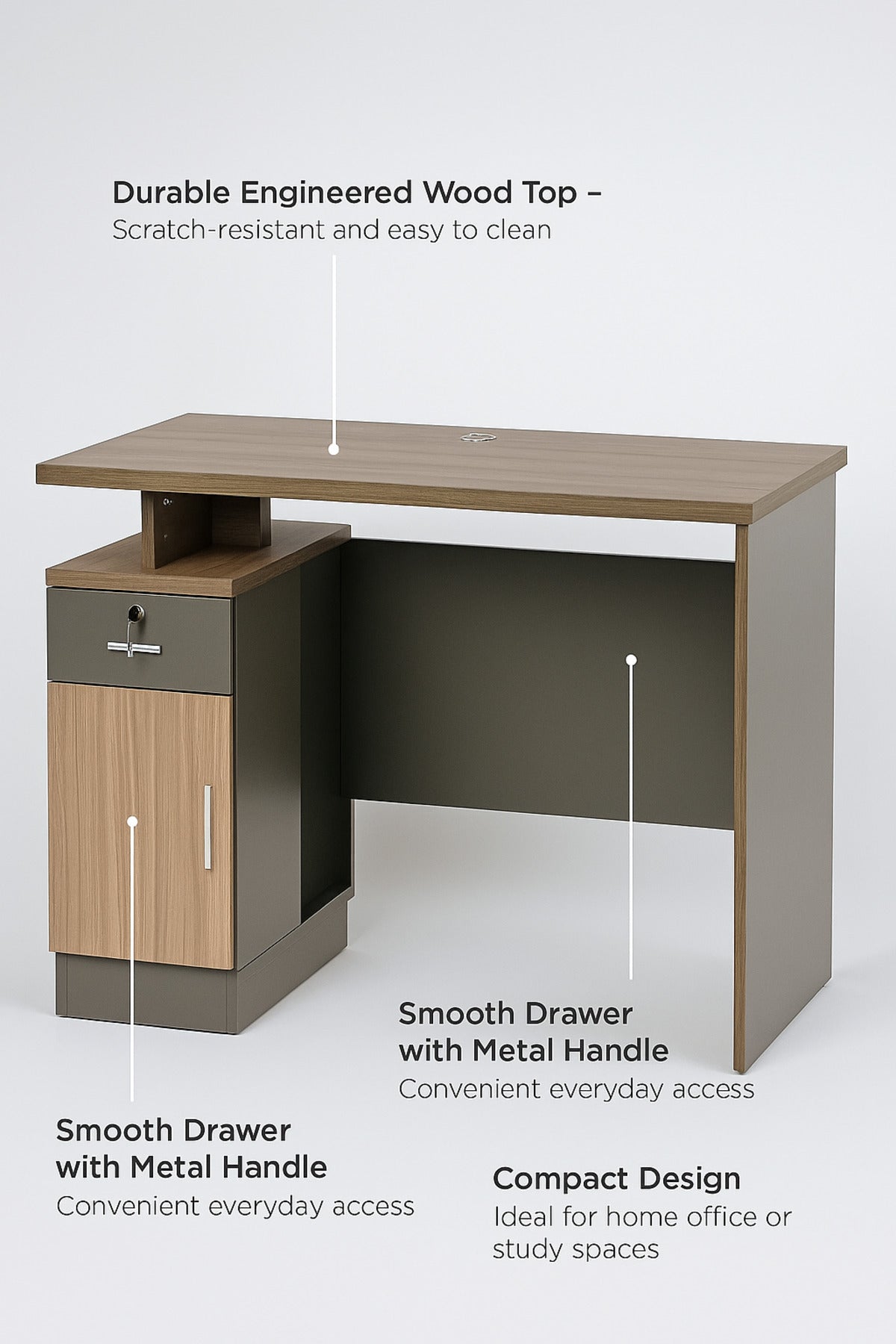 Modern Computer Desk with Drawer and Storage Cabinet for Home Office or Study Room
