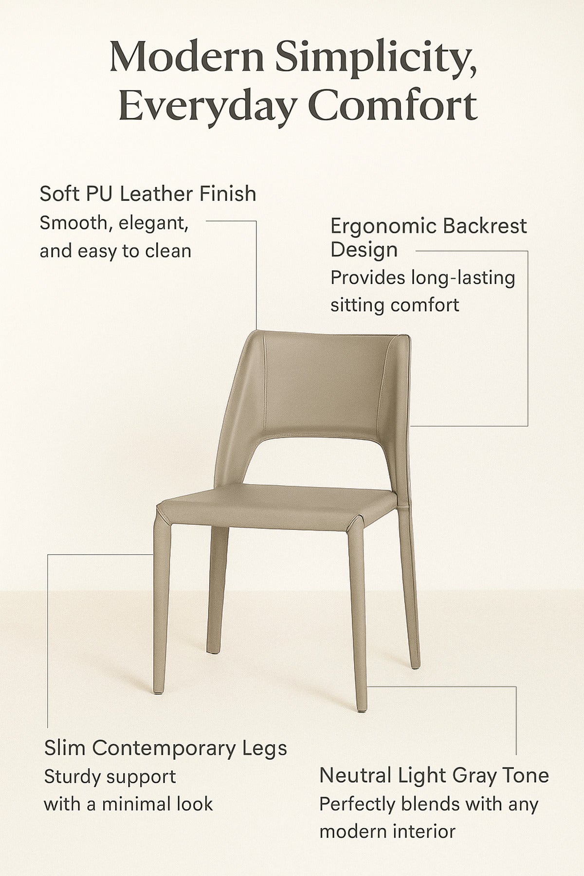 Light Gray PU Leather Dining Chair Ð Modern Minimalist Full Leather Chair for Dining Room & Office