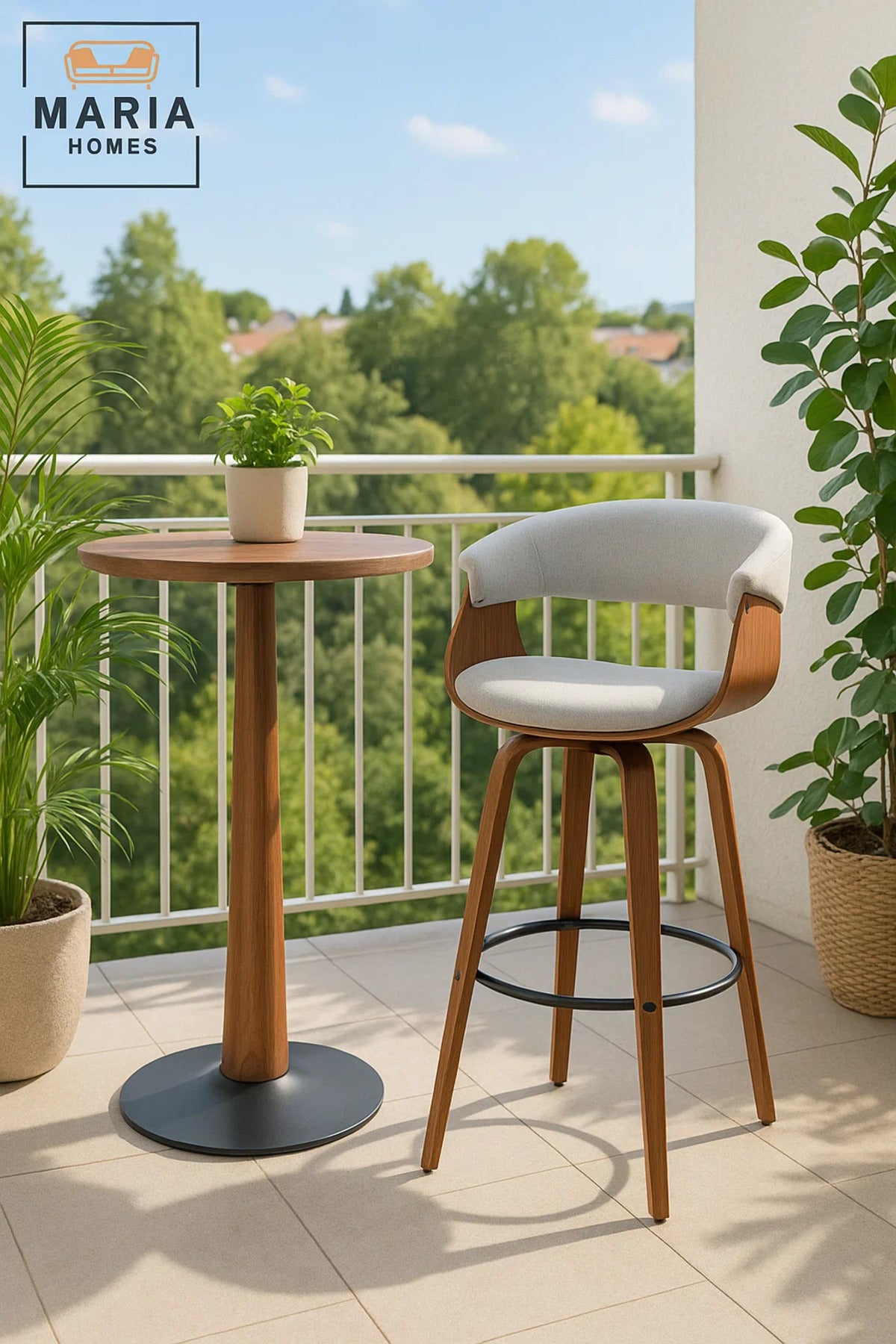 Swivel Bar Stool with Curved Wood Backrest, Metal Footrest for Kitchen & Counter