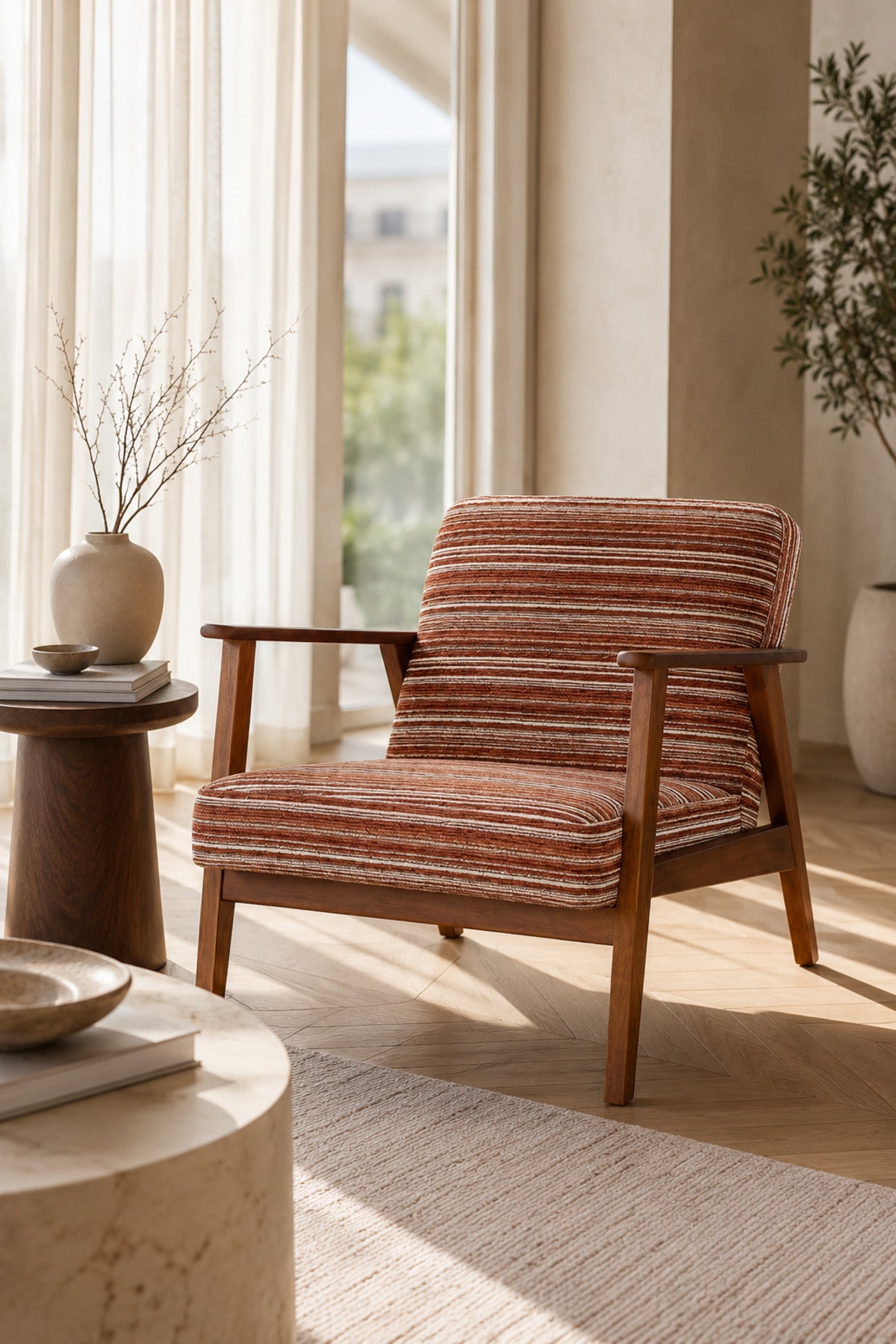 Mid-Century Modern Accent Lounge Chair Ð Upholstered Wooden Armchair with Cushioned Seat & Backrest for Living Room, Bedroom & Reading Corner | Brown