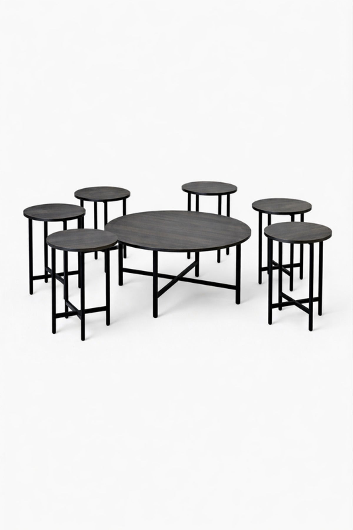 D.Grey 1+6 Coffee Table Set √ê Modern Design with 1 Large and 6 Side Tables