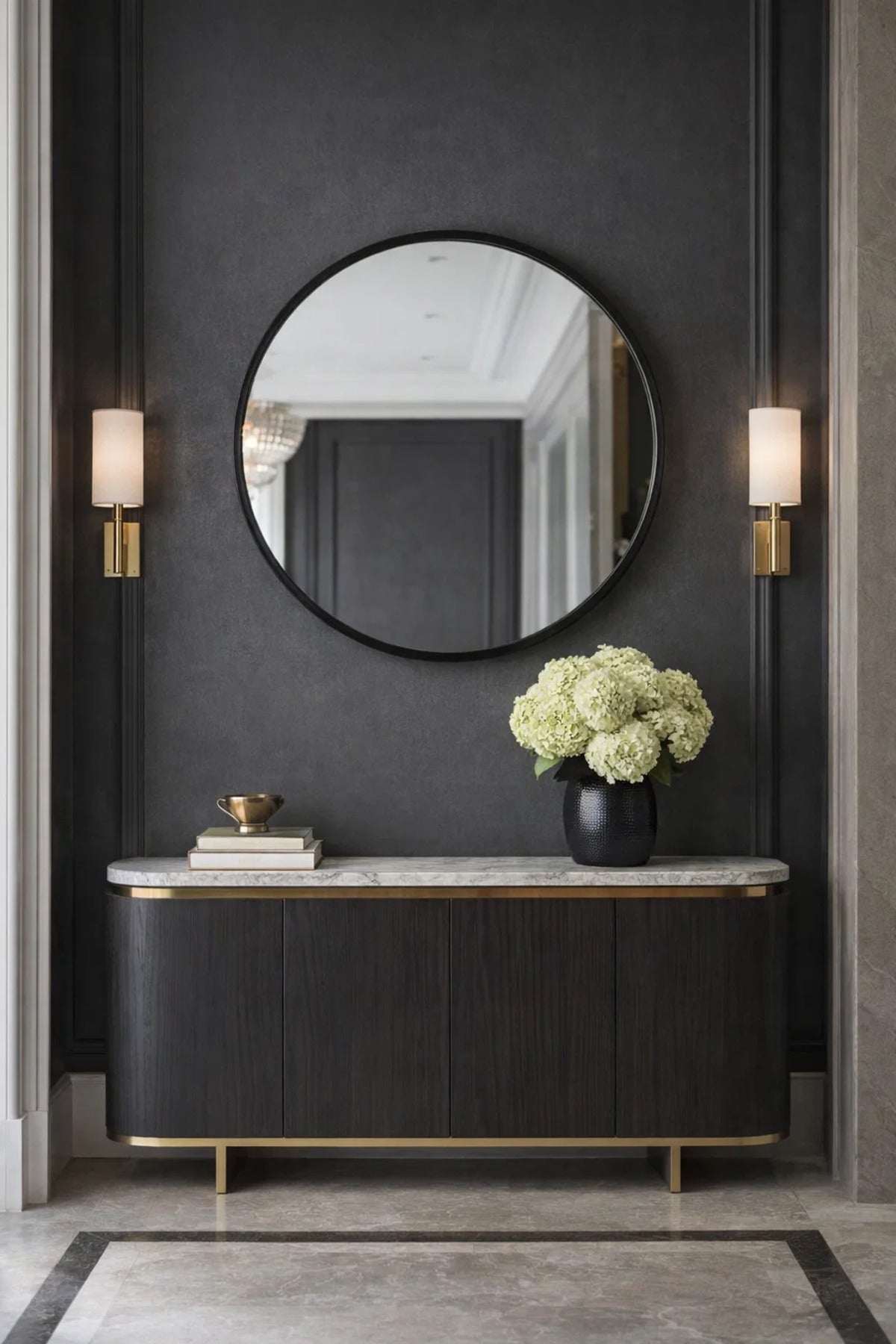 Modern Round Wall Mirror with Black Frame for Bathroom & Living Room