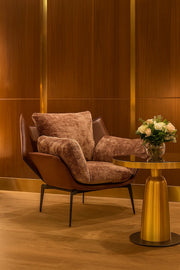 Coffee Velvet & Leather Lounge Chair, Luxury Armchair for Living Room, Bedroom & Hotel Lobby