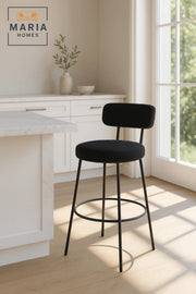 Modern Black Boucle Bar Stool with Metal Frame, Swivel Design and Comfortable Seat for Kitchen