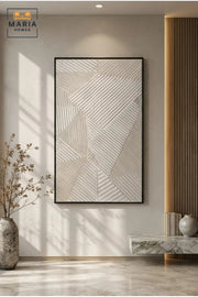 Modern Geometric Textured Wall Art Panel Ð Abstract White Relief Design with Black Frame