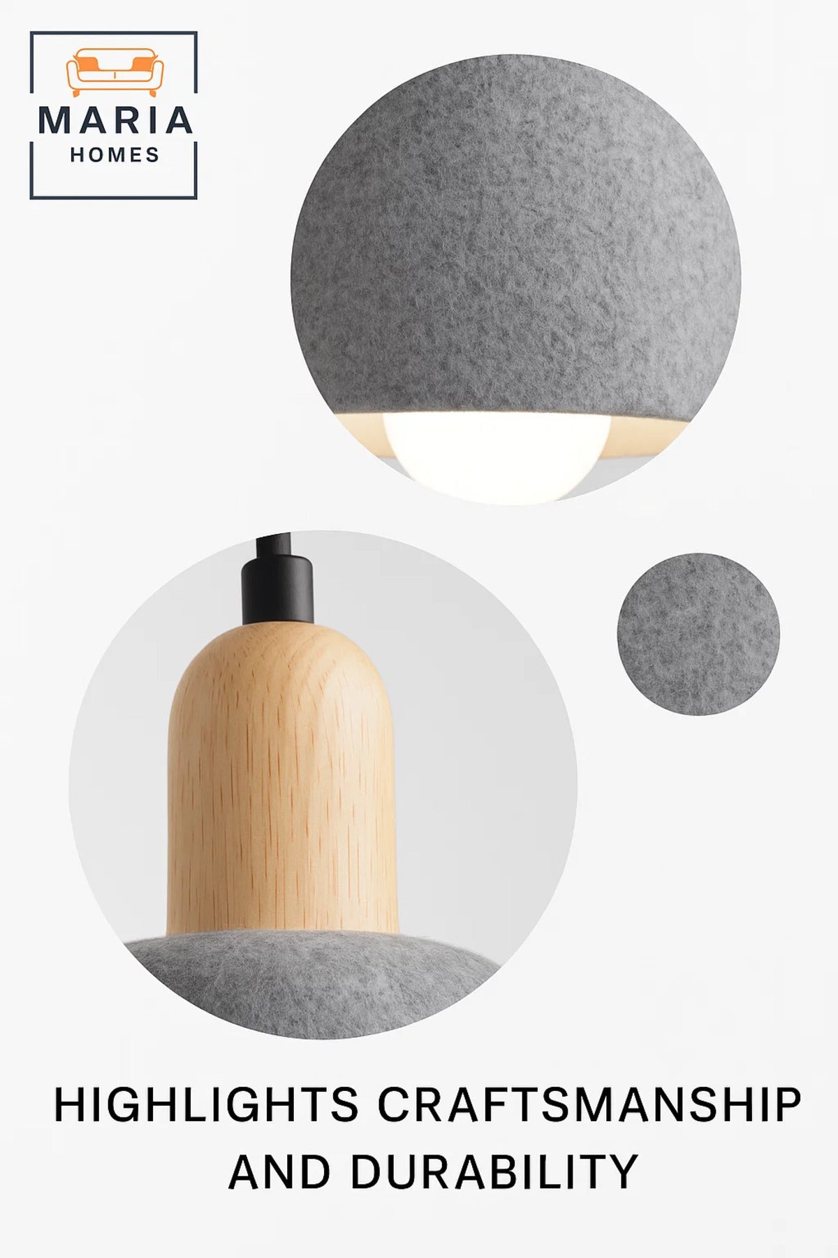 Compact Grey Pendant Light with Wooden Top