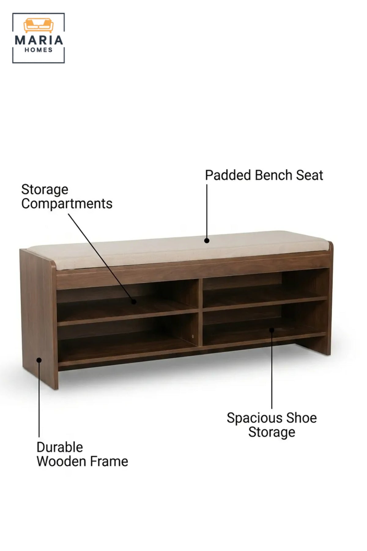 Wooden Shoe Storage Bench with Cushioned Seat and Open Shelves, Entryway Organizer Rack for Hallway, Bedroom, Dressing Room and Mudroom