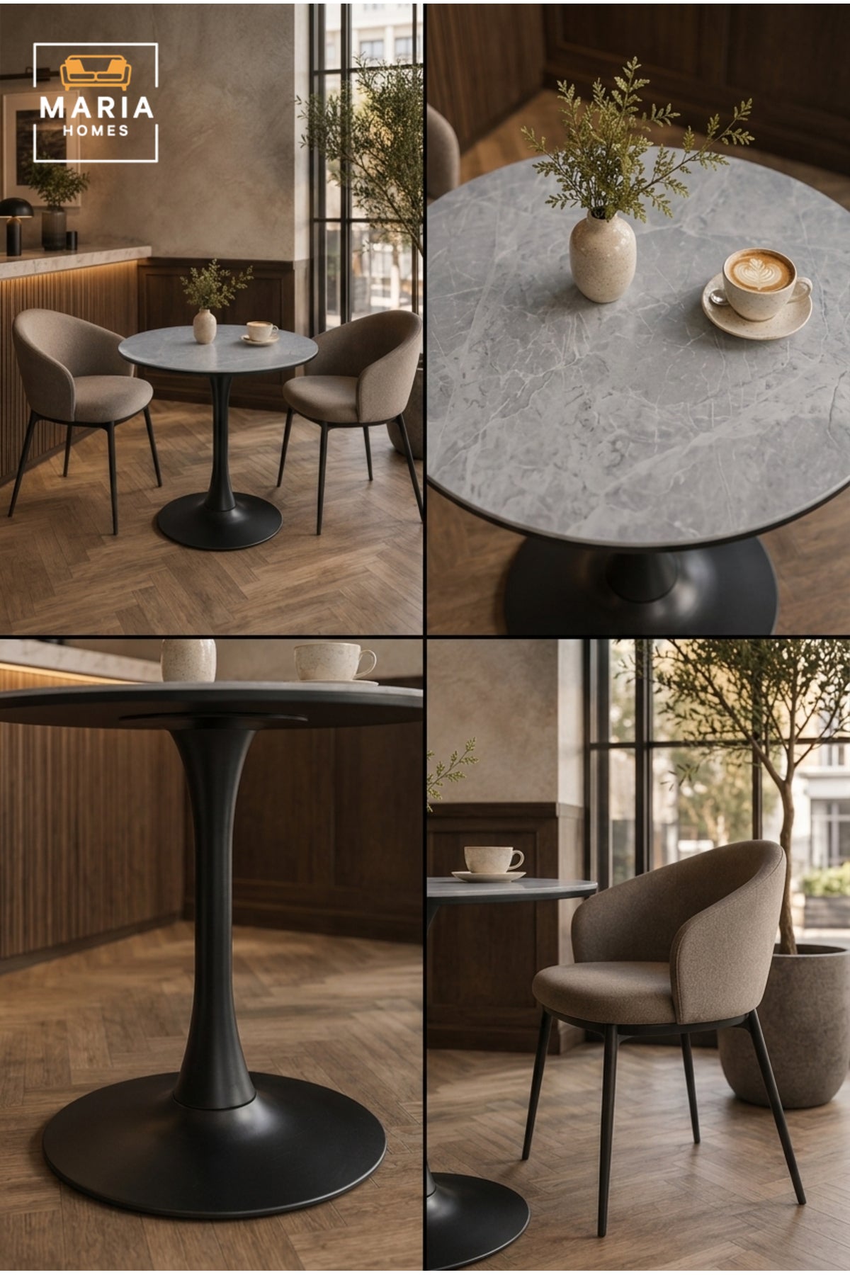 Modern Round Caf≈Ω Table with Marble-Effect Top √ê Bistro Coffee Table for Caf≈Ω, Restaurant & Coffee Shop