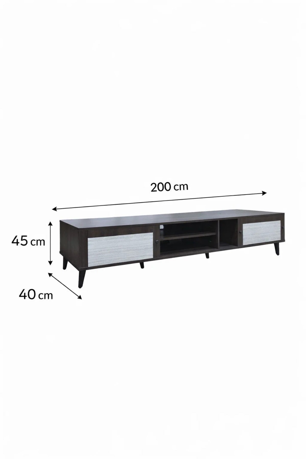 Brown & Grey TV Stand √ê 200x40x45 cm Modern Plasma Table with Cabinets & Shelves