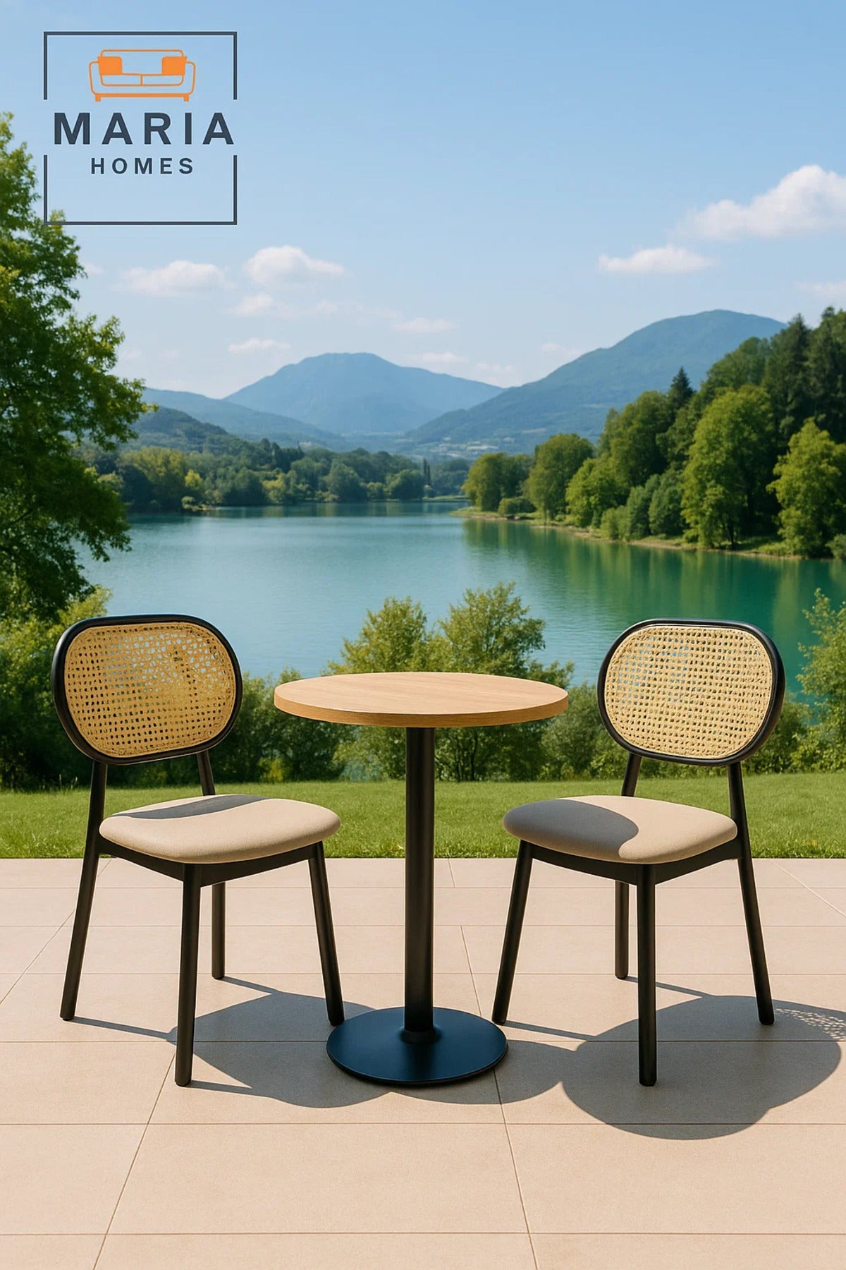 Modern Black Wood Chair with Woven Cane Backrest and Cream Upholstered Seat Ð Stylish & Durable
