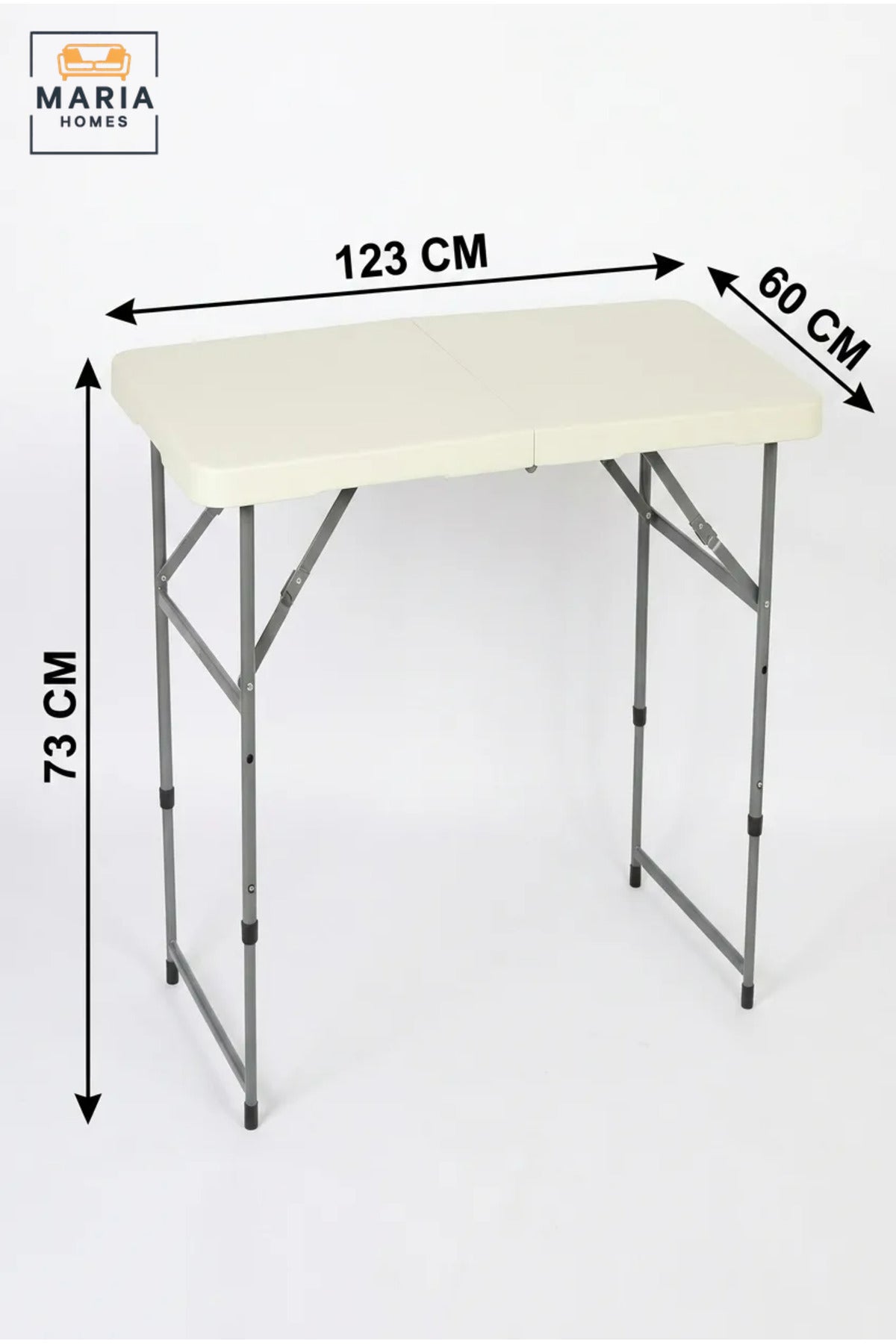 Portable Folding Table with Carry Handle and Adjustable Metal Legs, Compact Multipurpose Table for Camping, Picnic, Garden, Events and Indoor Use