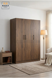 Modern 3-Door Wooden Wardrobe with Hanging Rail and Storage Shelves, Freestanding Bedroom Closet for Clothes, Accessories and Linen Organization