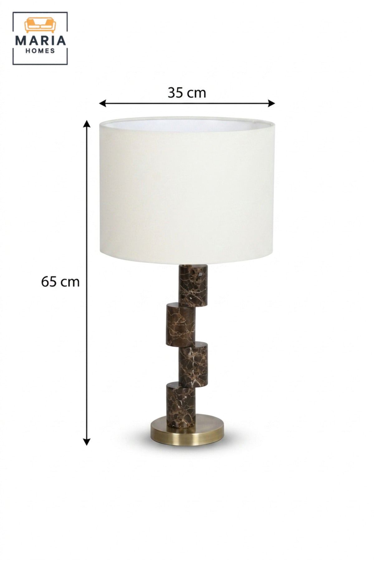 Modern Geometric Table Lamp with Marble Effect Column, White Fabric Shade and Gold Base Decorative Bedside Light for Bedroom Living Room Office