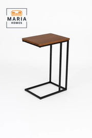 C-Shaped Sofa Side Table with Wood Top and Black Frame