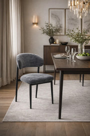 Dark Grey Upholstered Chair with Black Metal Legs, 84x49x48 CM dark grey upholstered