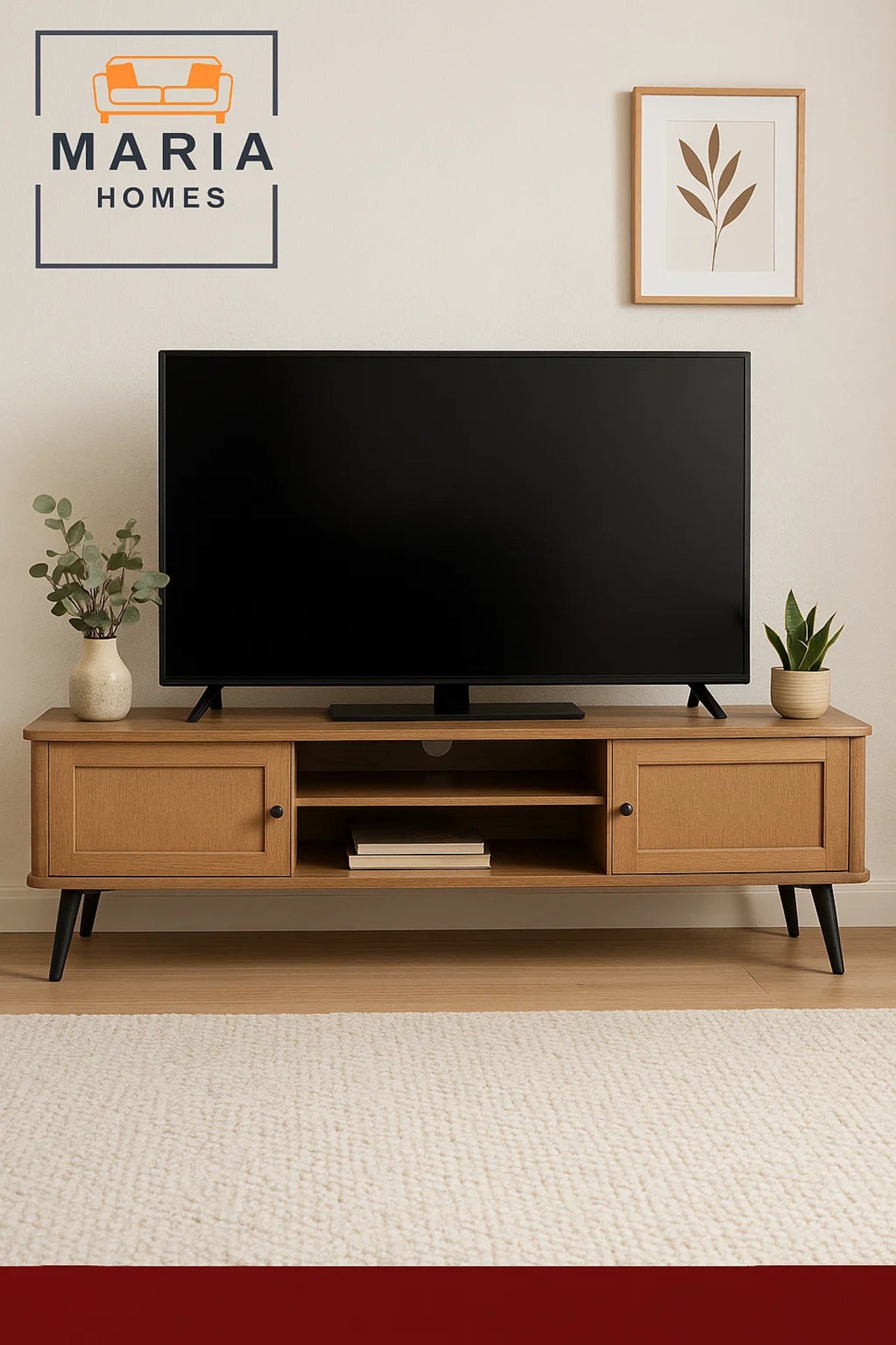 Wooden TV Stand with Paneled Doors and Black Metal Legs Ð 160x40x50 cm Brown Media Console