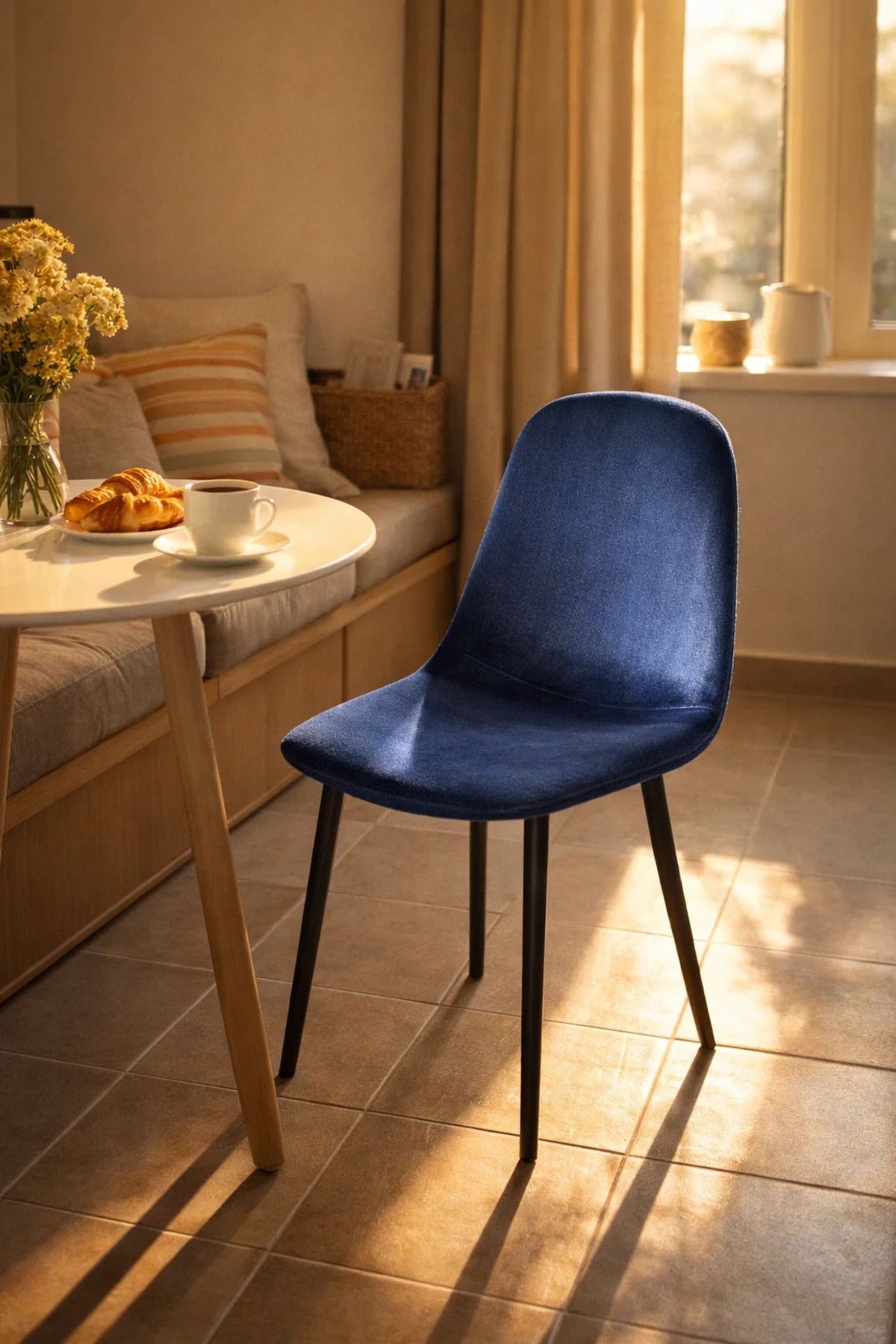 Modern Blue Dining Chair with Metal Legs Upholstered Accent Chair for Home