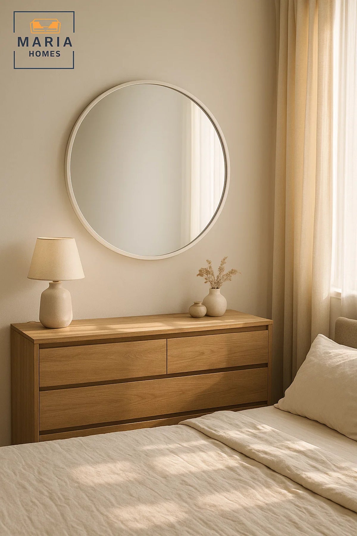 Round White Frame Wall Mirror for Bedroom, Bathroom, Vanity & Home D≈Ωcor 100x100 cm