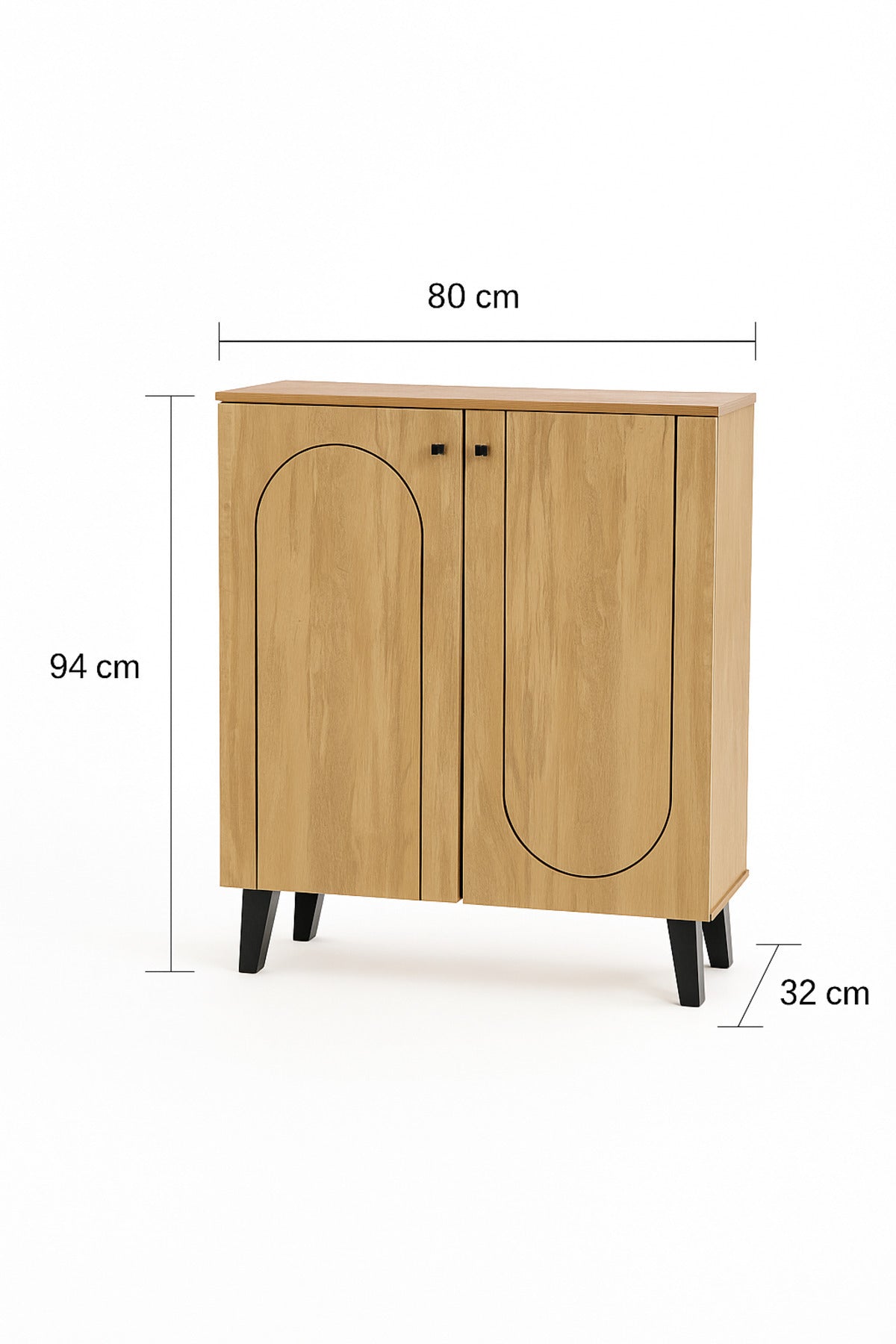 Light Brown Wooden Storage Cabinet 80_32_94 cm Ð Modern 2-Door Cupboard with Arch Design