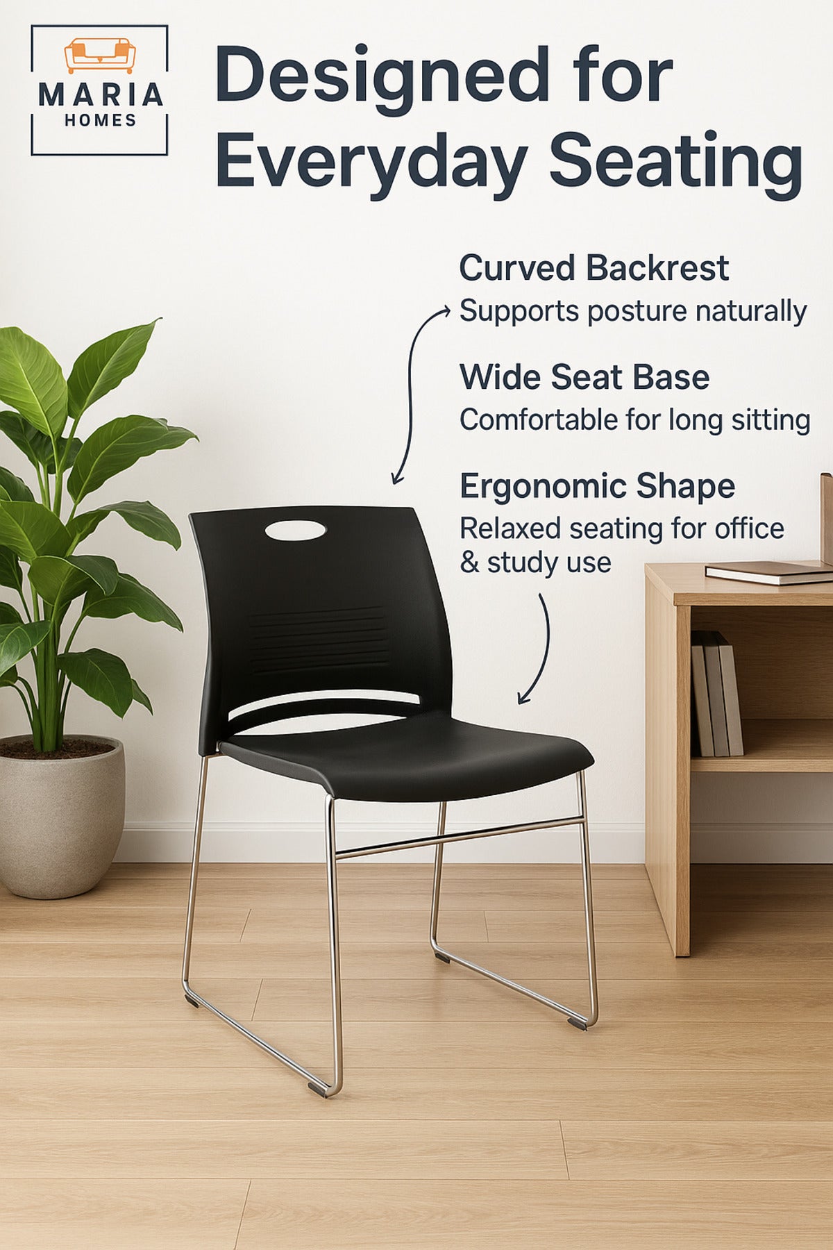 Black Stackable Plastic Chair with Chrome Legs Ð Modern Office & Dining Seating