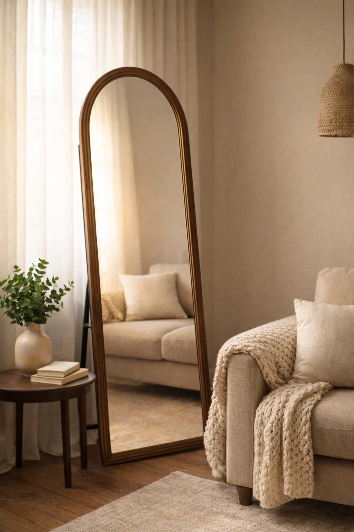 Brown Wooden Frame Arch Standing Mirror 170x60cm Full Length Floor brown wooden frame