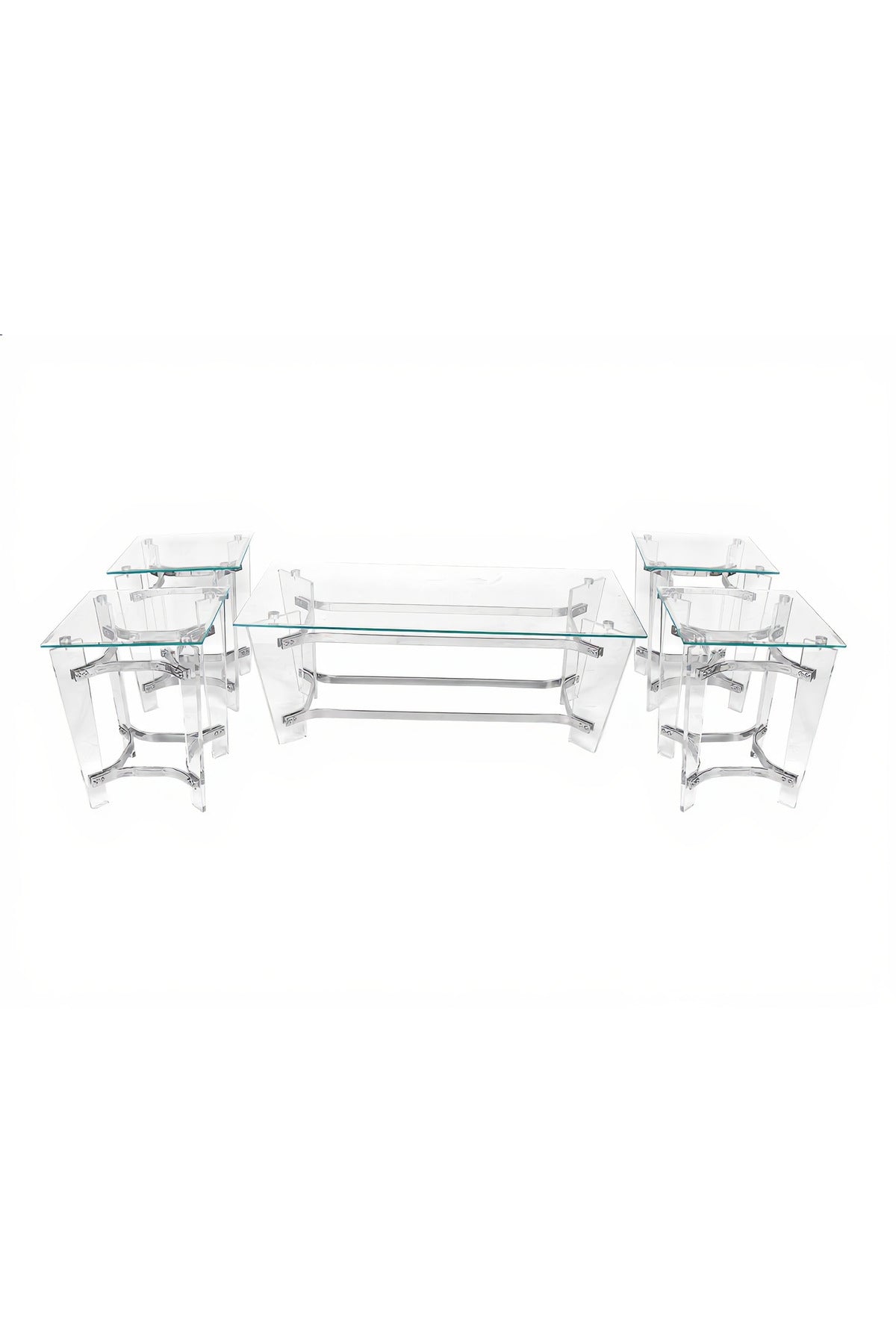 Sleek 5-Piece Glass Coffee Table Set with Silver Acrylic Base √ê Modern Living Room Furniture