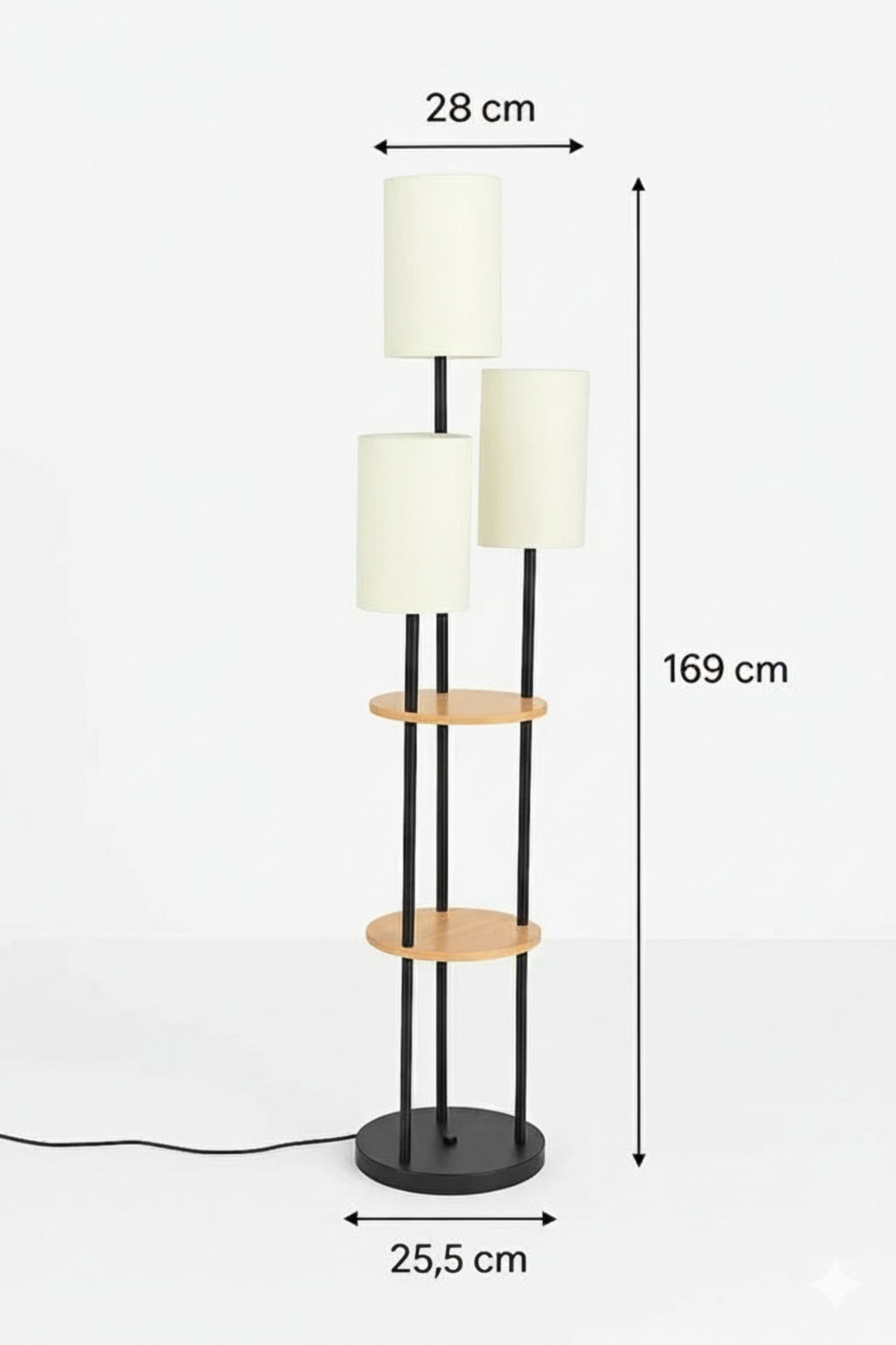 Multi-Light Floor Lamp with Shelves and Cream Shades