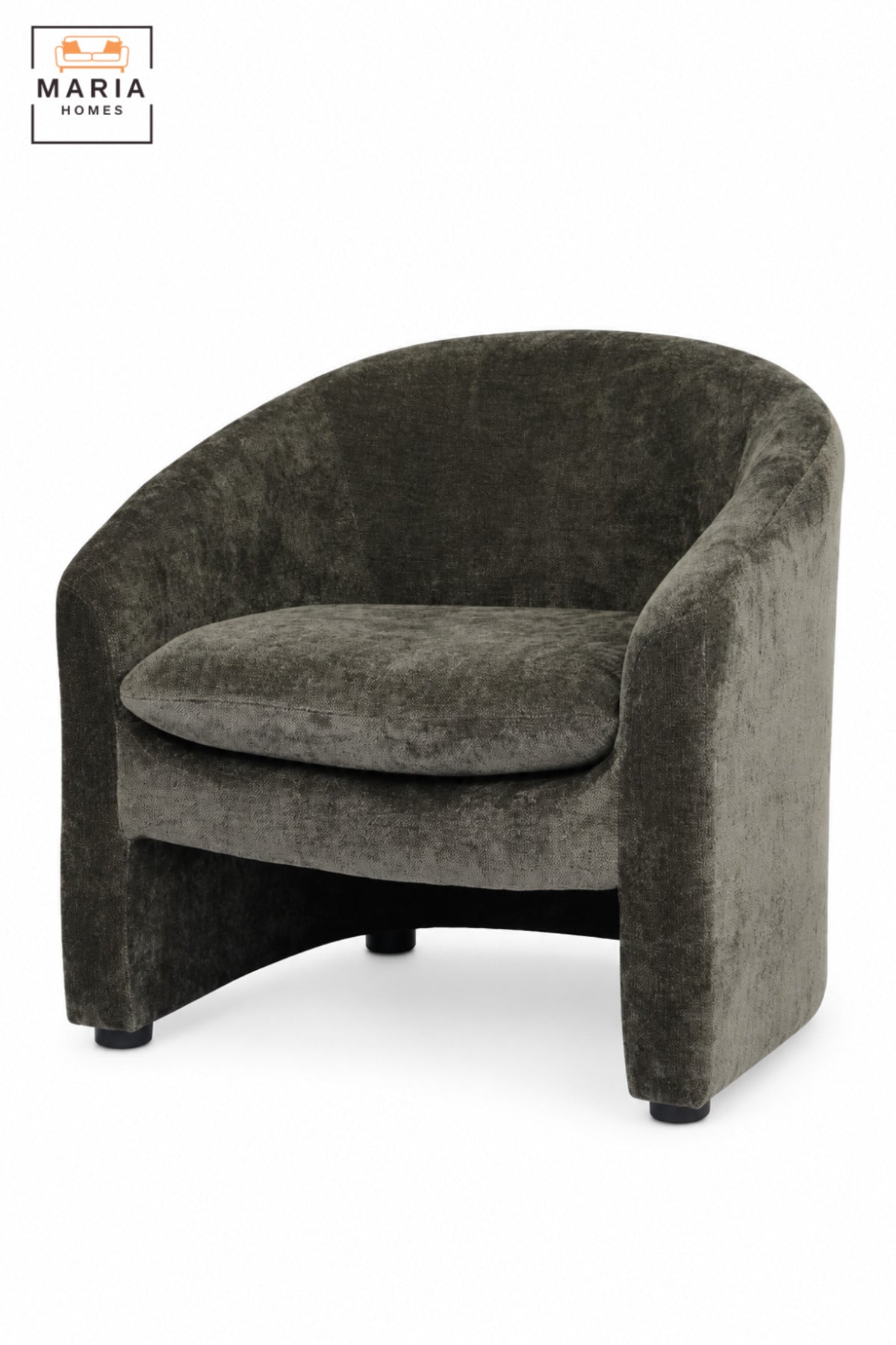 Modern Dark Grey Fabric Accent Chair with Curved Backrest, Cushioned Seat and Integrated Armrests for Living Room, Bedroom, Lounge & Reception