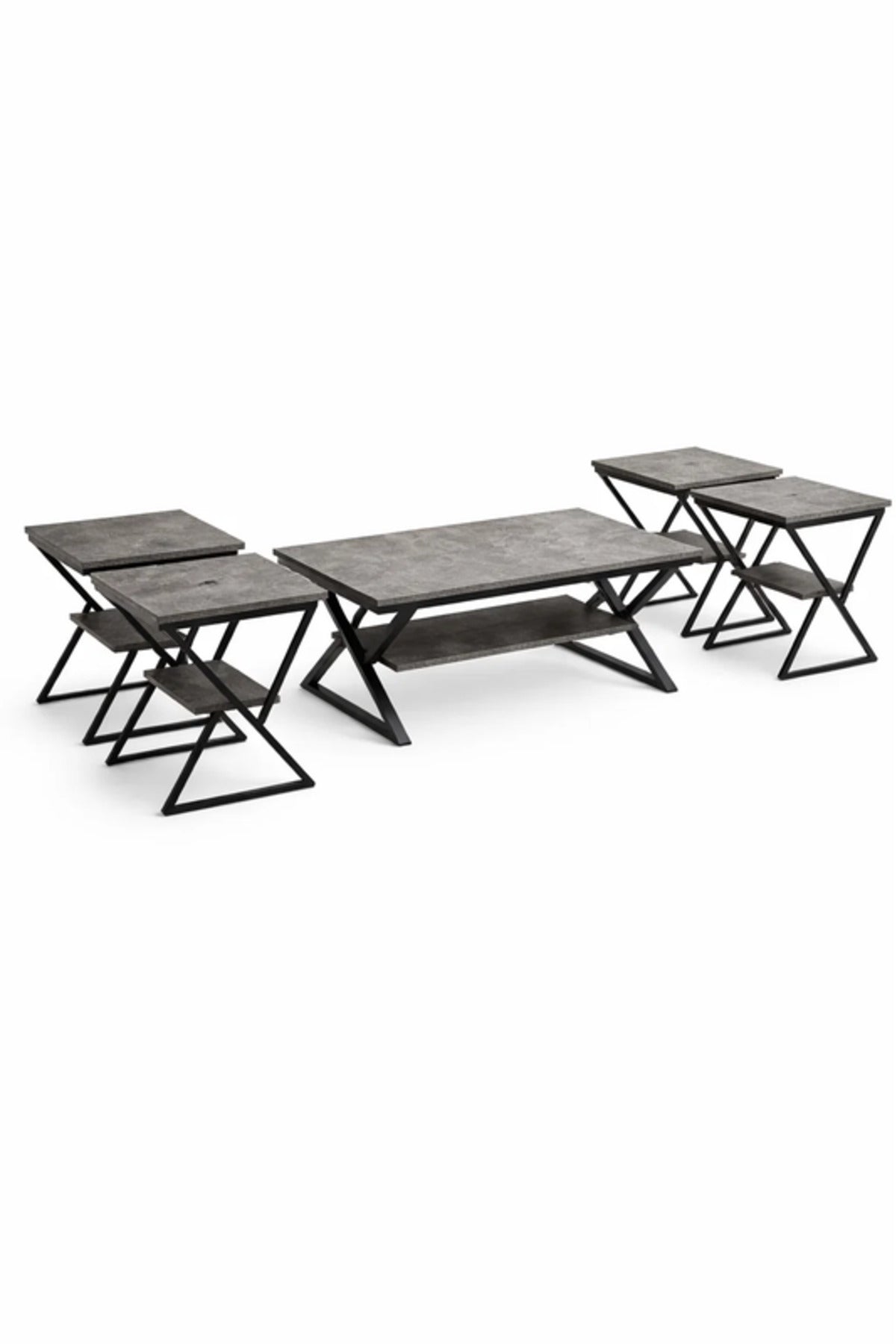 Modern 5-Piece L.GREY Center Table Set with Metal Frame and Wood Finish