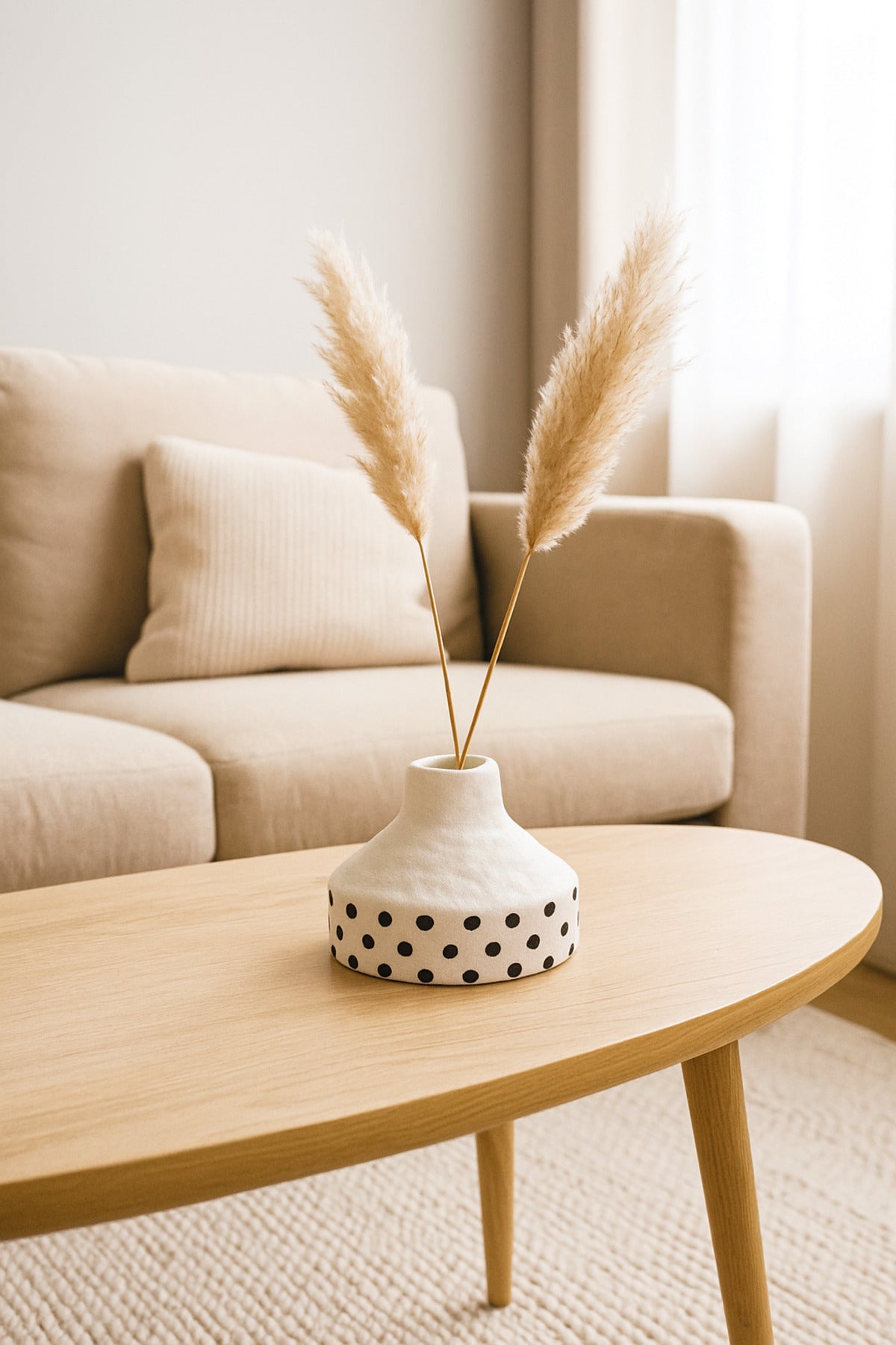 Natural White Ceramic Vase with Black Dots Ð Small Cone Decorative Vase