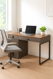 Modern Office Desk 120_60x75 cm Ð Gray + Walnut Table with Drawer & Storage Cabinet