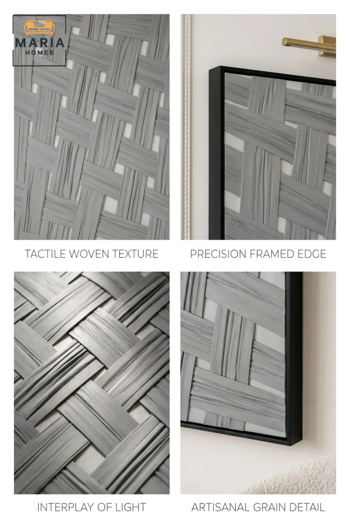 Gray Basket Weave Abstract Wall Art with Black Frame √ê Modern Textured Geometric Decorative Artwork