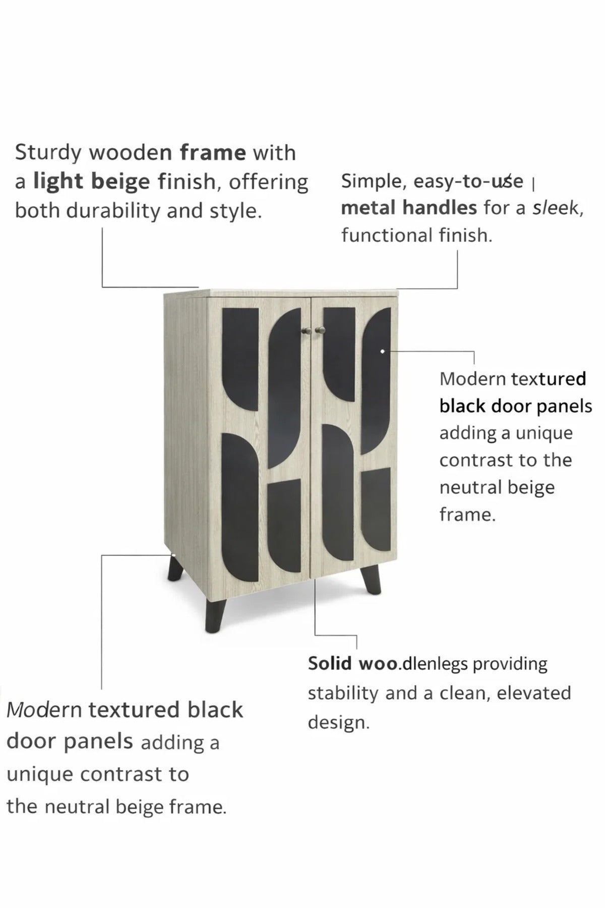 Beige Shoe Cabinet 60_34_91 cm √ê Modern Shoe Organizer with Decorative Doors