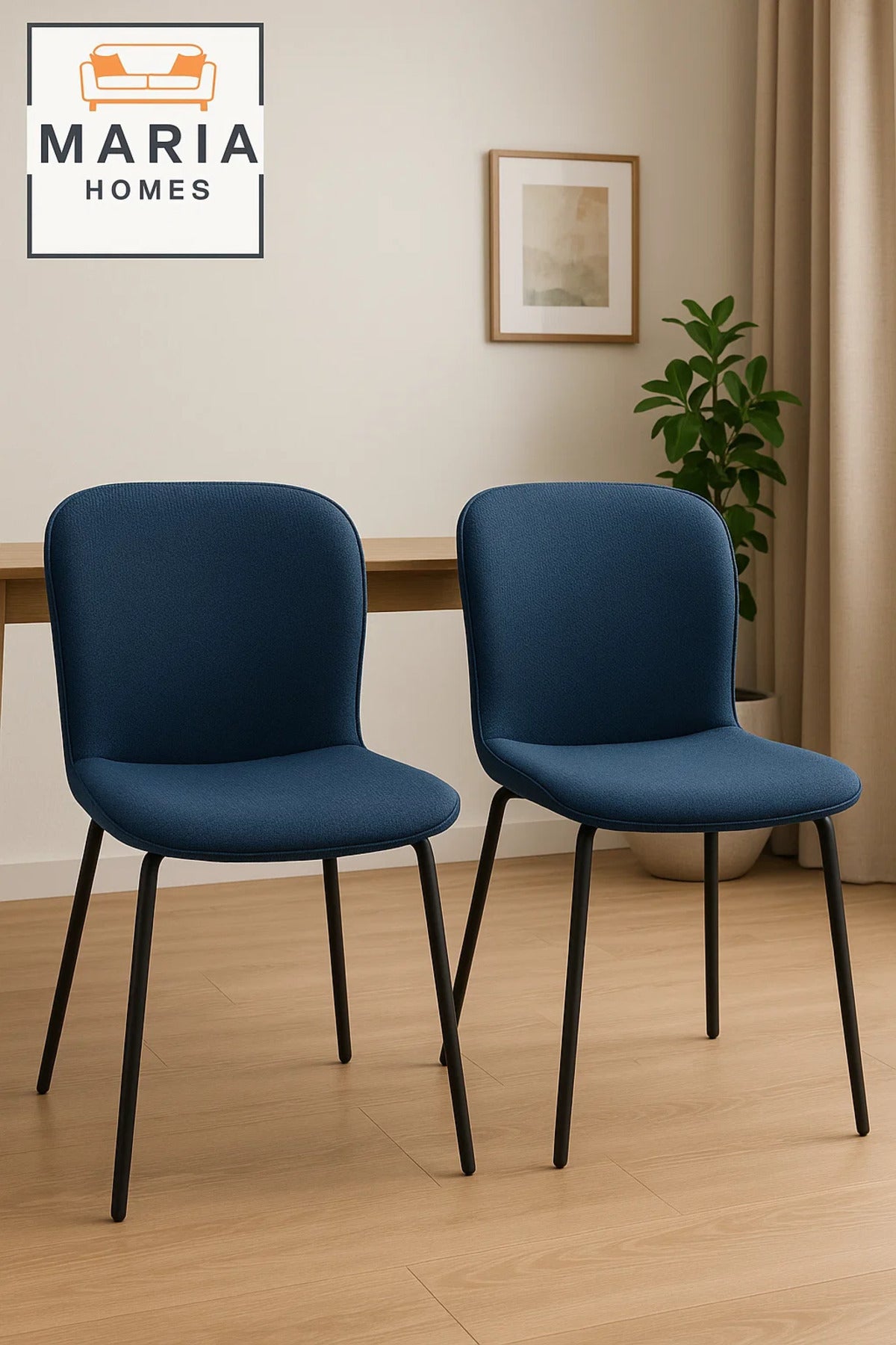 Modern Blue Fabric Dining Chair Ð Upholstered Seat with Black Metal Legs for Home, Office, or CafŽ