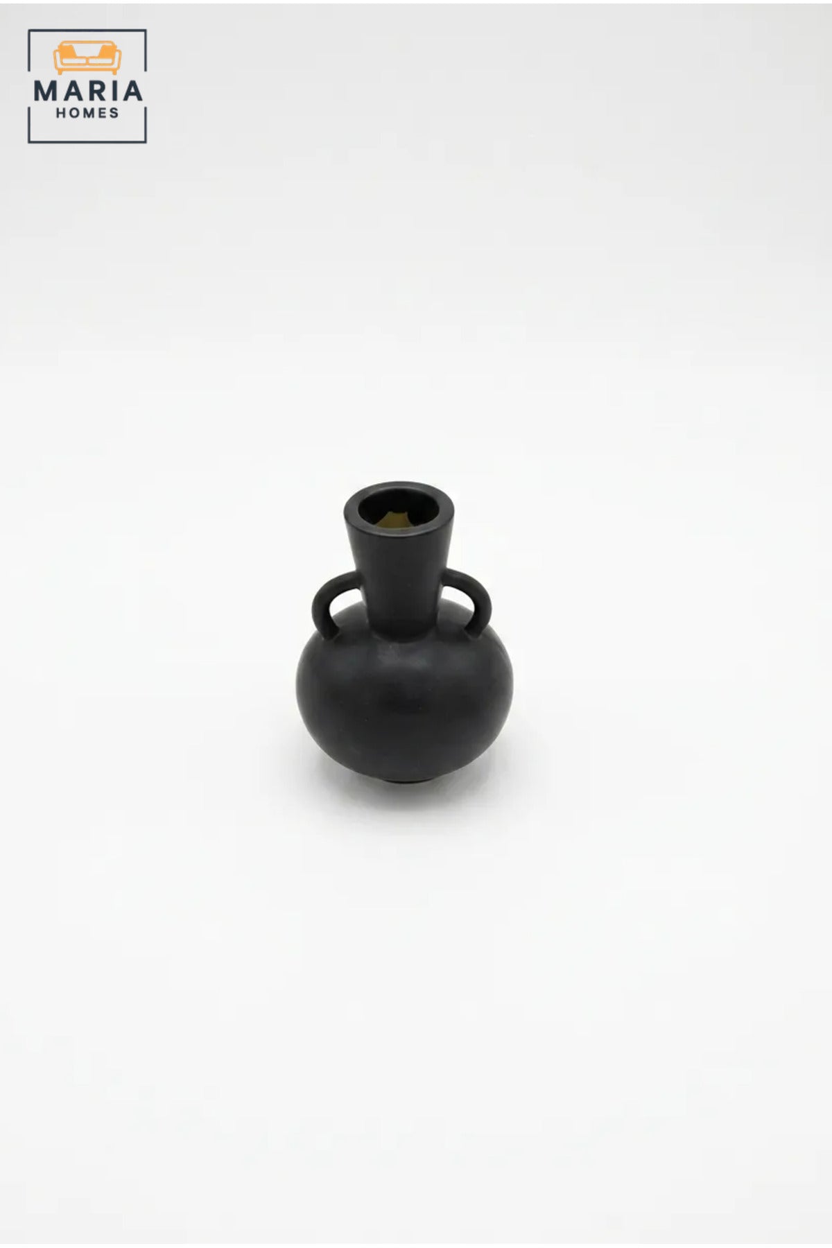 Modern Black Ceramic Decorative Vase with Dual Handle Design, Small Flower Vase for Living Room, Dining Table, Shelf & Home Décor