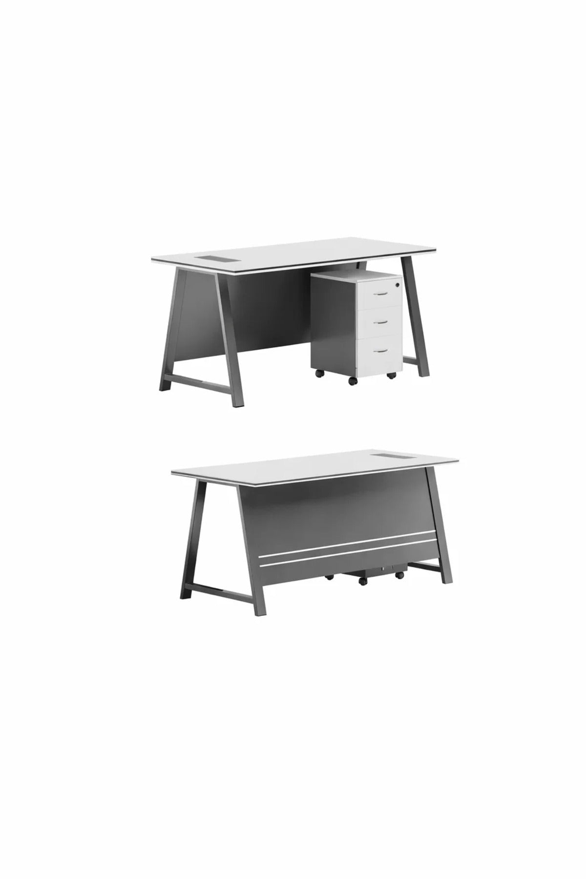 Stylish 100cm Office Desk with Lockable Mobile Drawer Unit Modern Workstation Grey Metal Frame