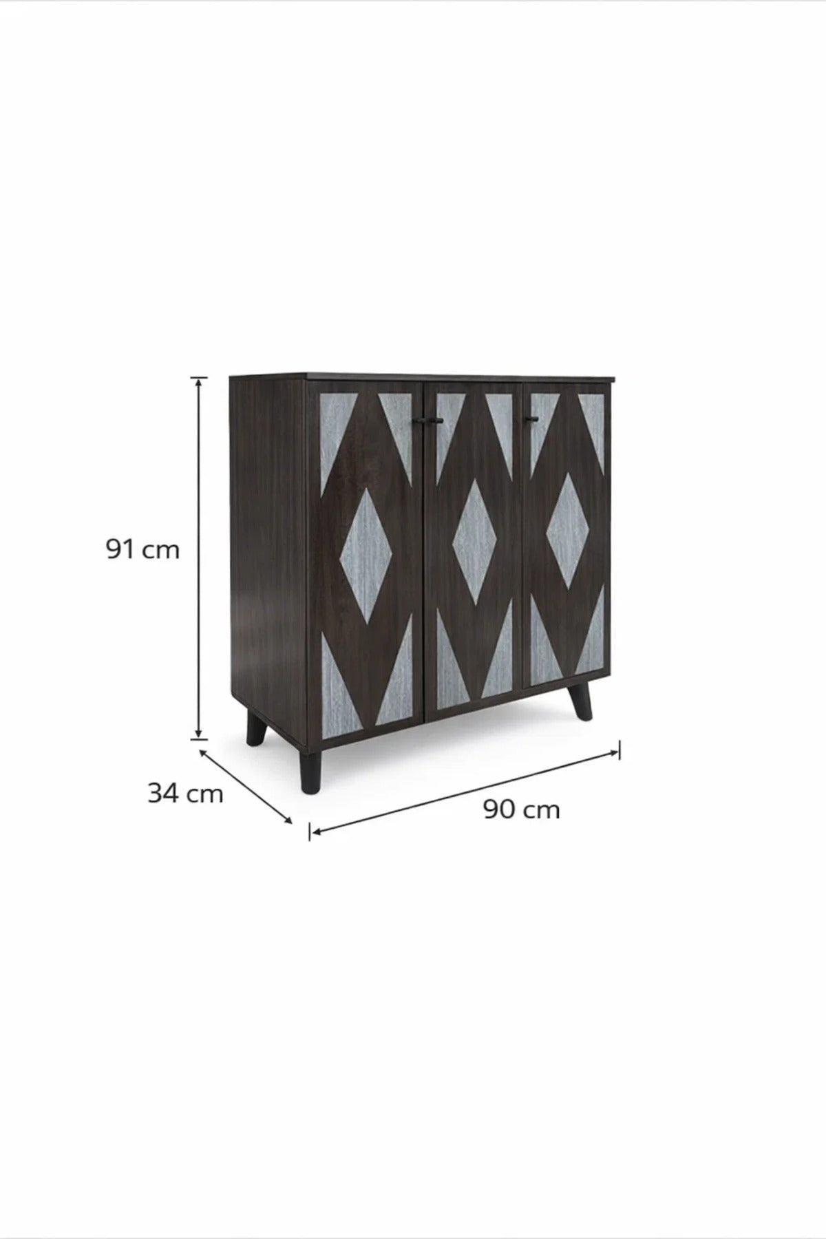 Elegant Dark Brown TV Table Console with Diamond Pattern Doors and Spacious Storage 90cm Wide