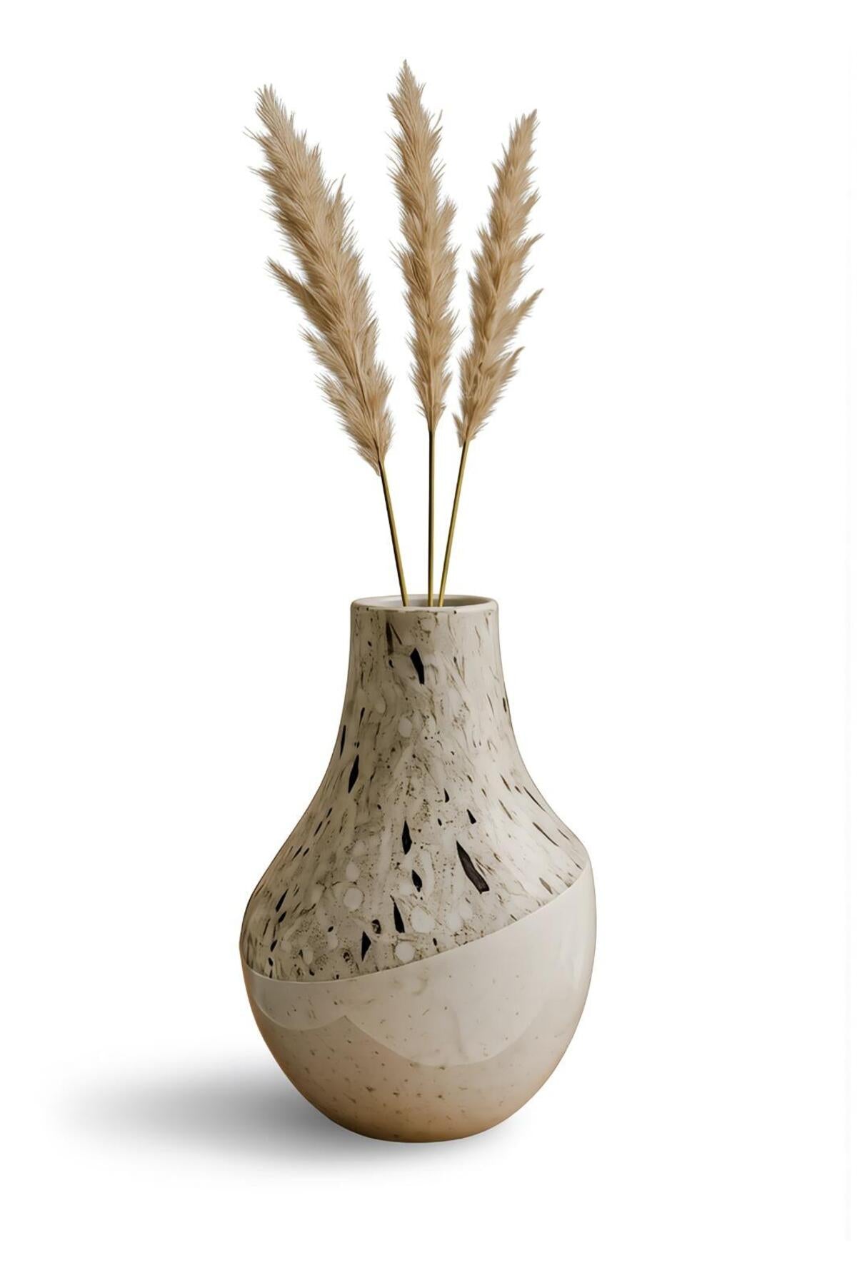 White Terrazzo and Glossy Ceramic Vase √ê Modern Two-Tone Decorative Flower Pot