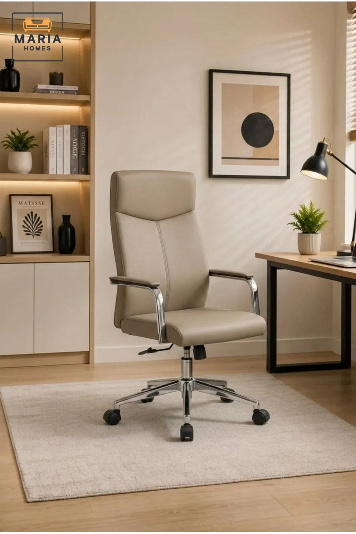 Executive Office Chair with High Backrest, Padded Armrests, Adjustable Swivel Seat and Wheels for Home Office, Study and Meeting Room
