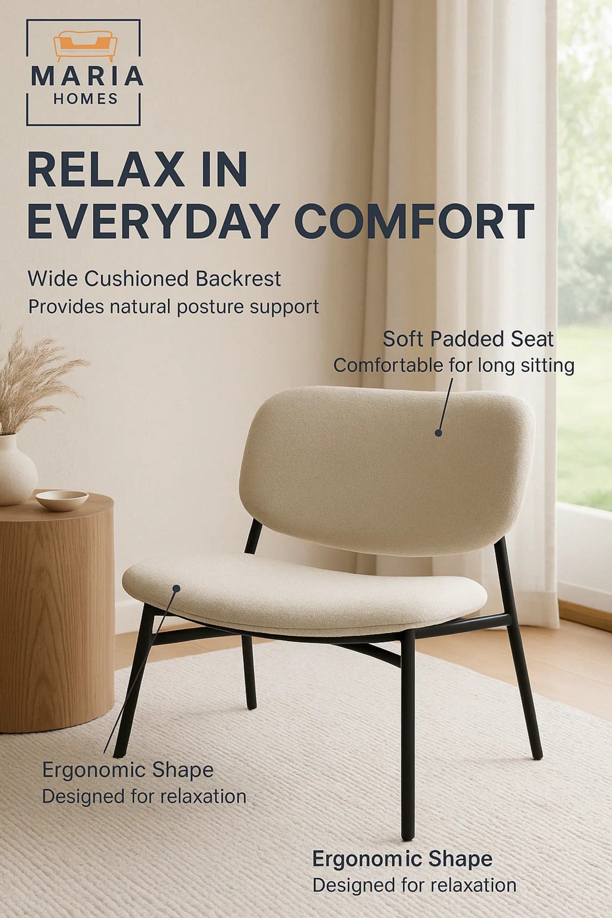 Modern Cream Lounge Chair with Black Metal Legs