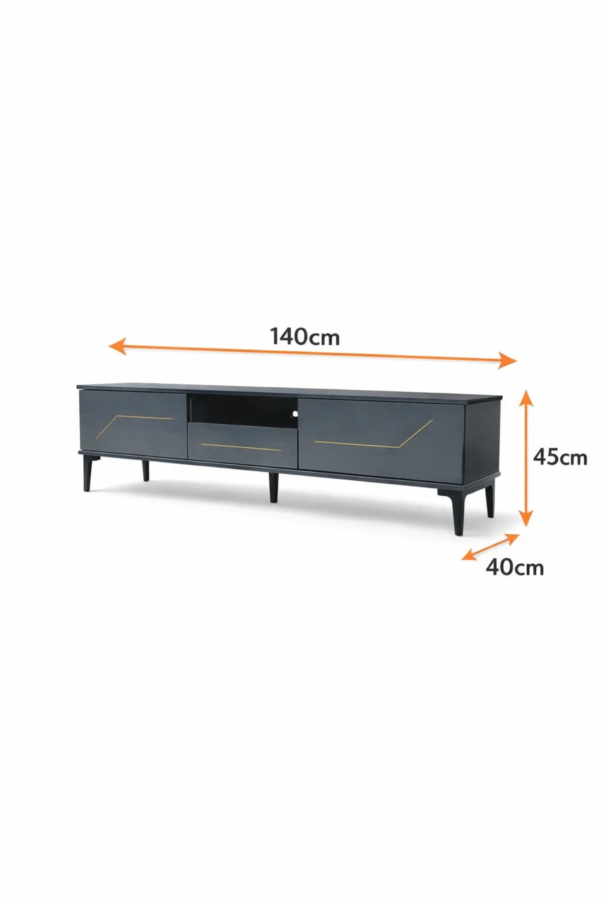 Dark Grey TV Stand √ê 140x40x45 cm Modern Plasma Table with Cabinets & Open Shelf
