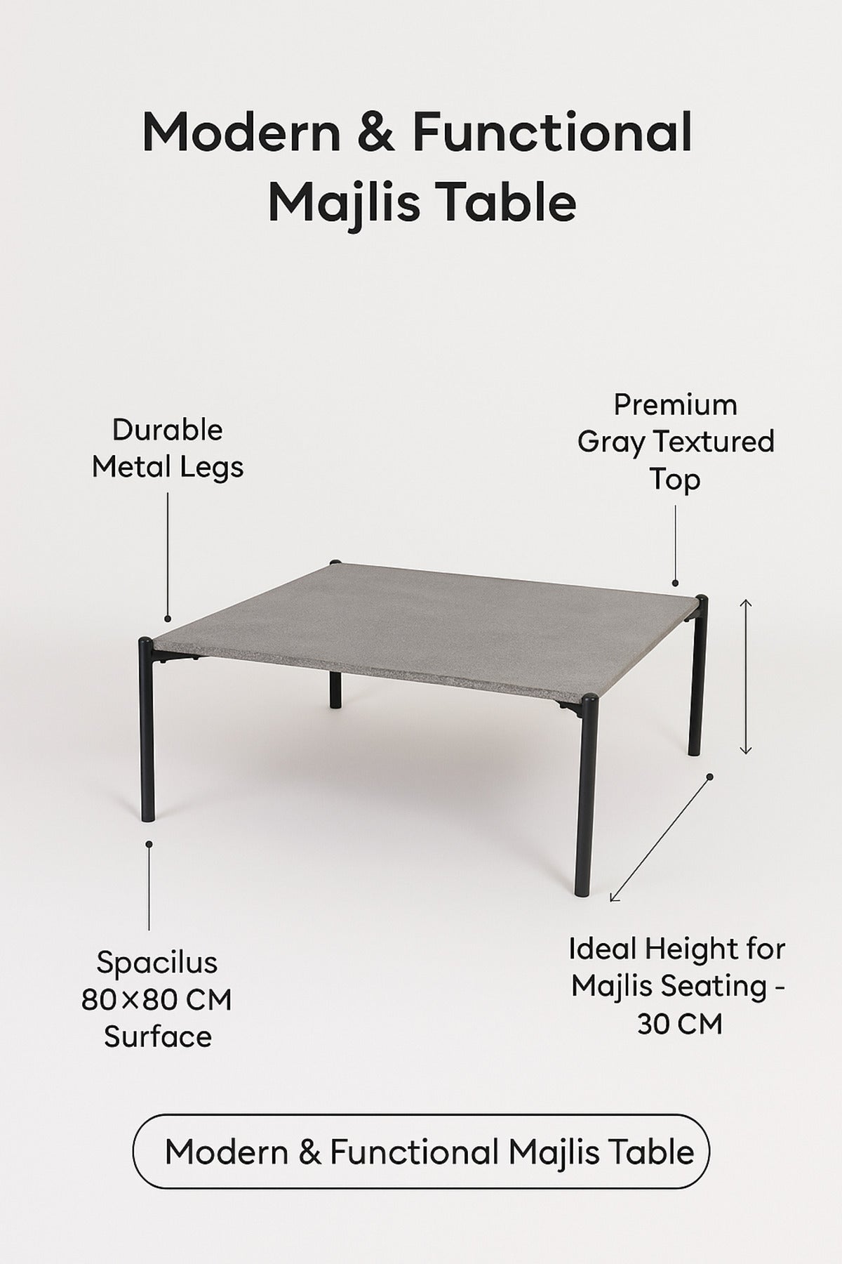Modern Gray Square Coffee Table with Black Metal Legs Ð Minimalist Center Table 80_80_30 cm