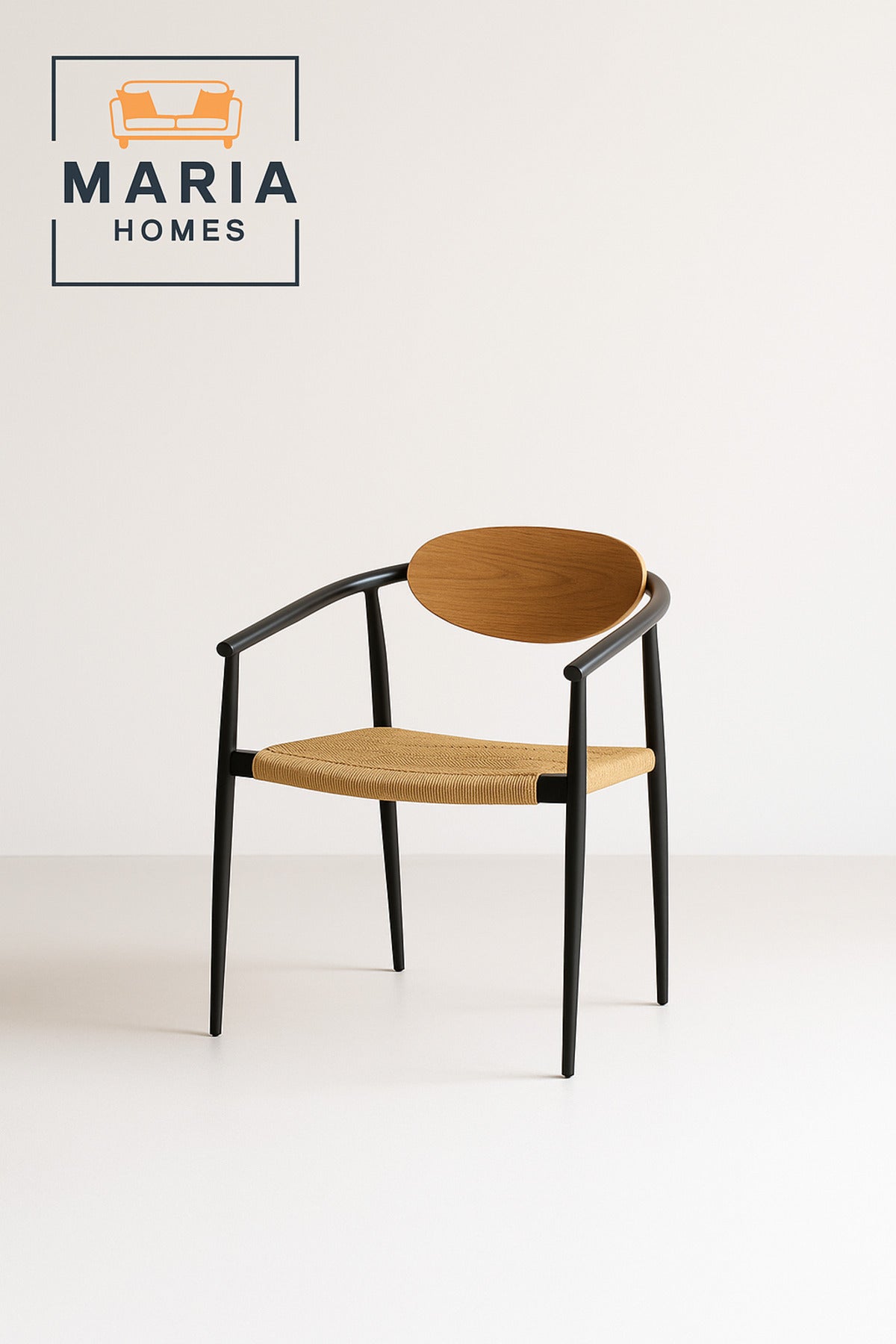 Modern Black & Champagne Dining Chair Ð Wooden Backrest with Woven Seat